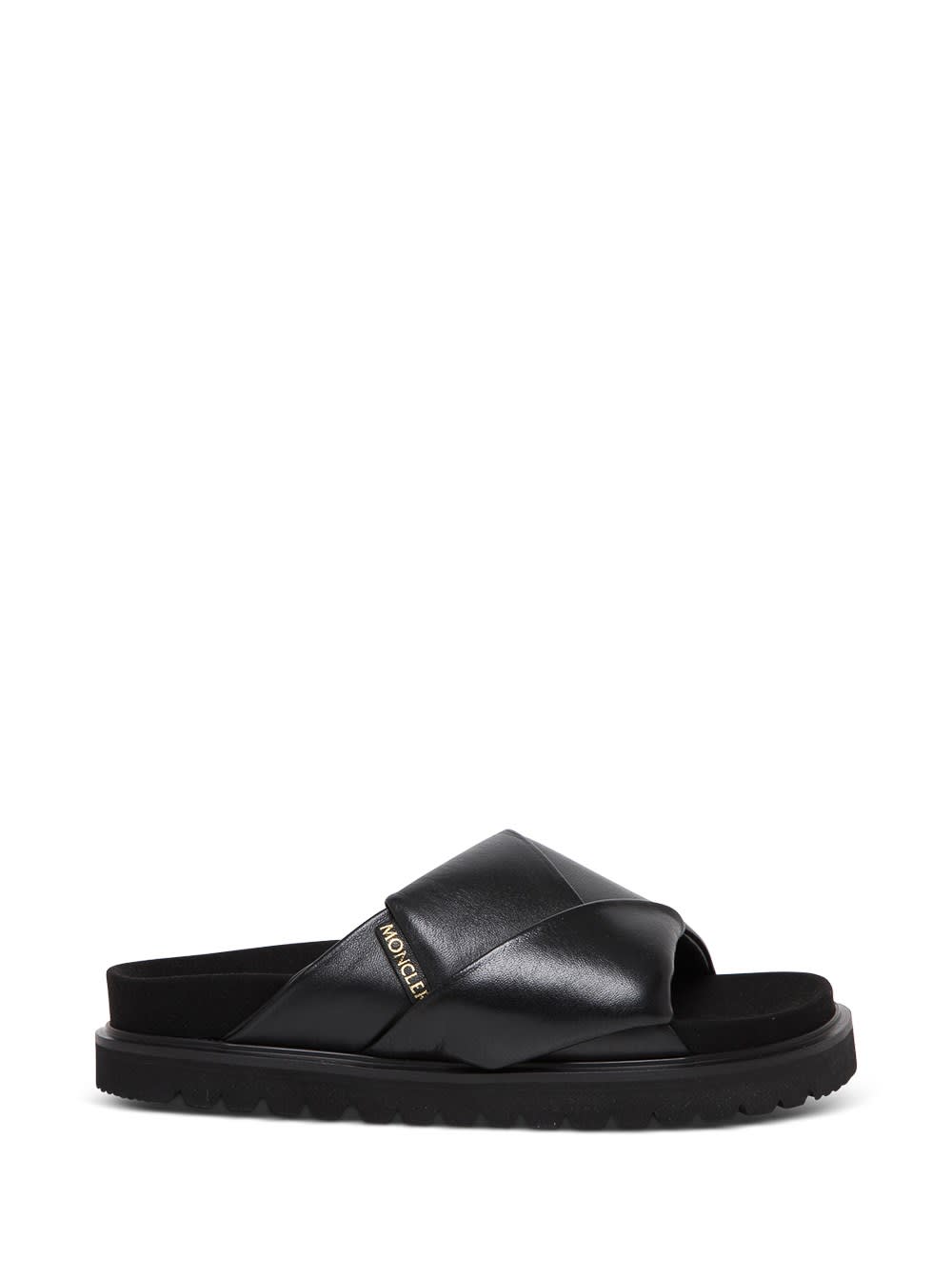 Buy Moncler Black Woven Leather Sandals online, shop Moncler shoes with free shipping