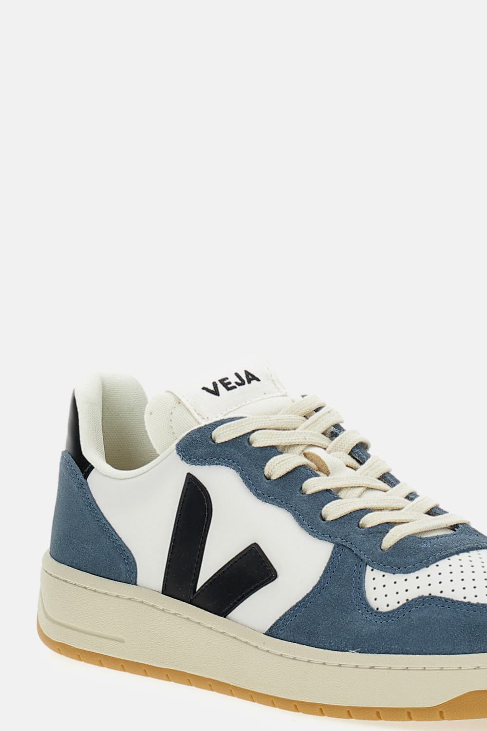 Veja Leather Sneakers With Contrast Panels And Perforated Toe In Blue