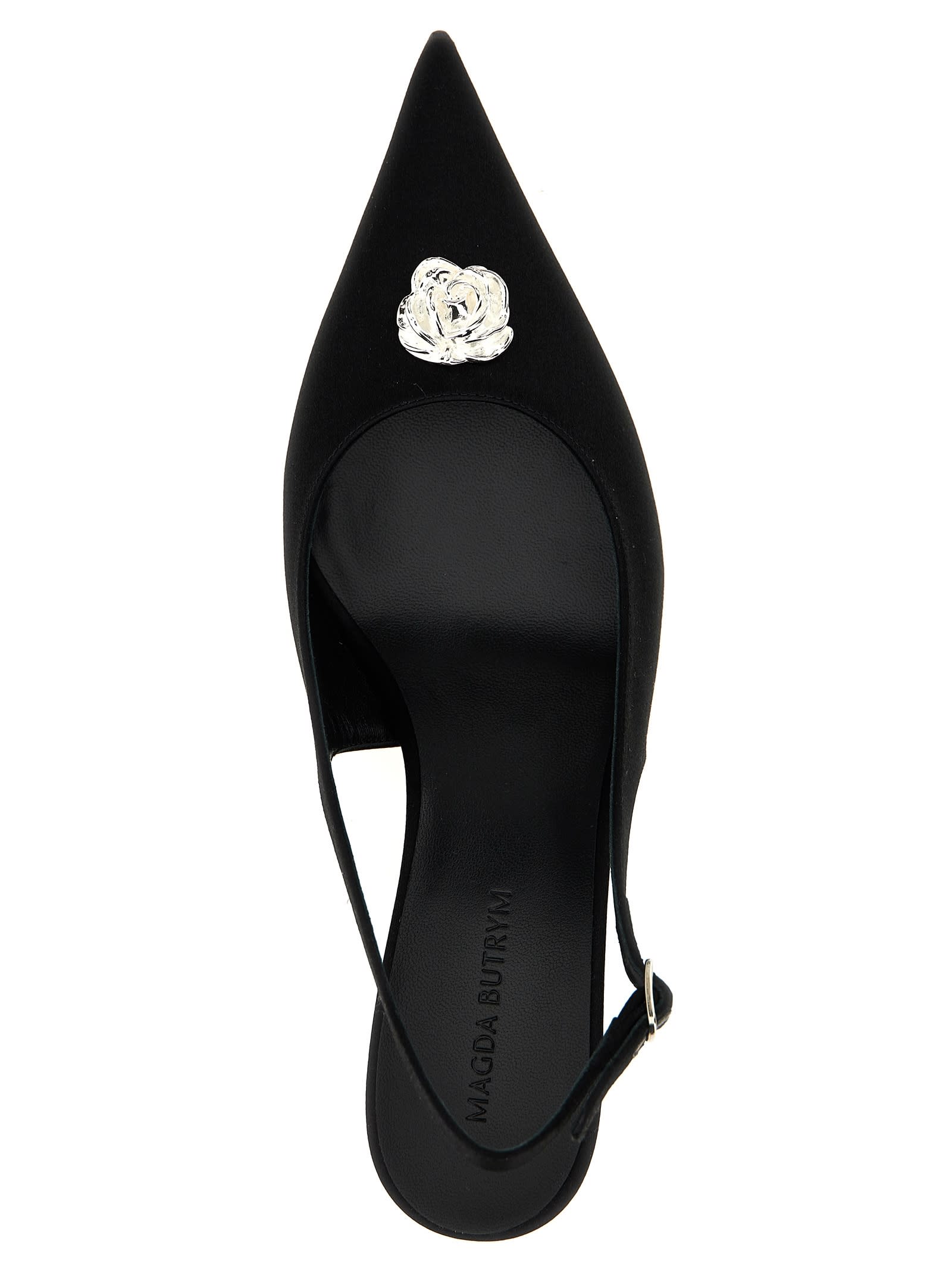 Magda Butrym Rosetta Slingback Pumps With Embellished Kitten Heel In Black