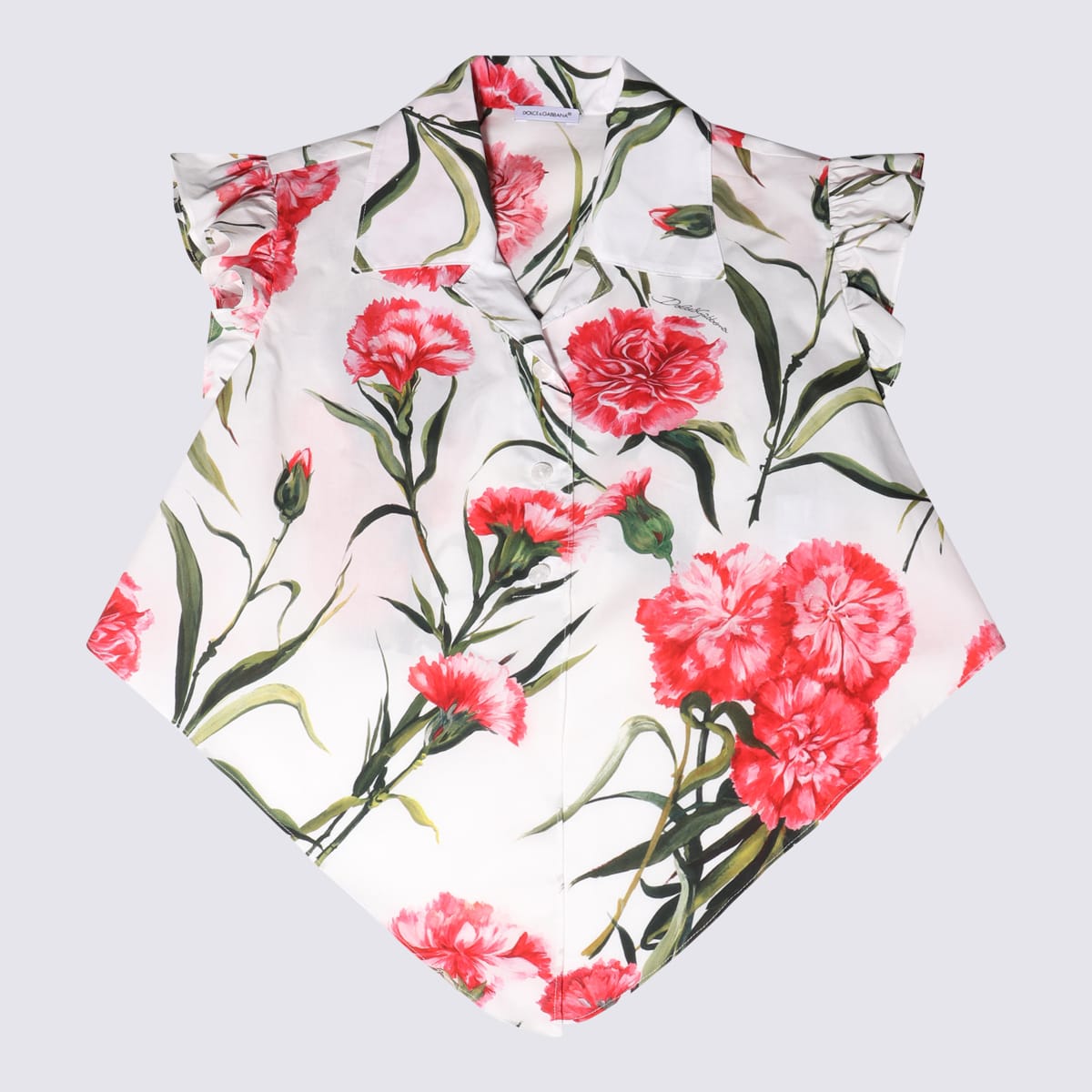 Shop Dolce & Gabbana White Carnation Print Cotton Shirt In Garofani