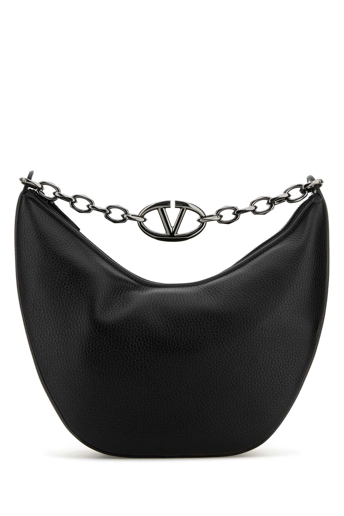 Shop Valentino Black Leather Hobo Vlogo Moon Shoulder Bag In Nero