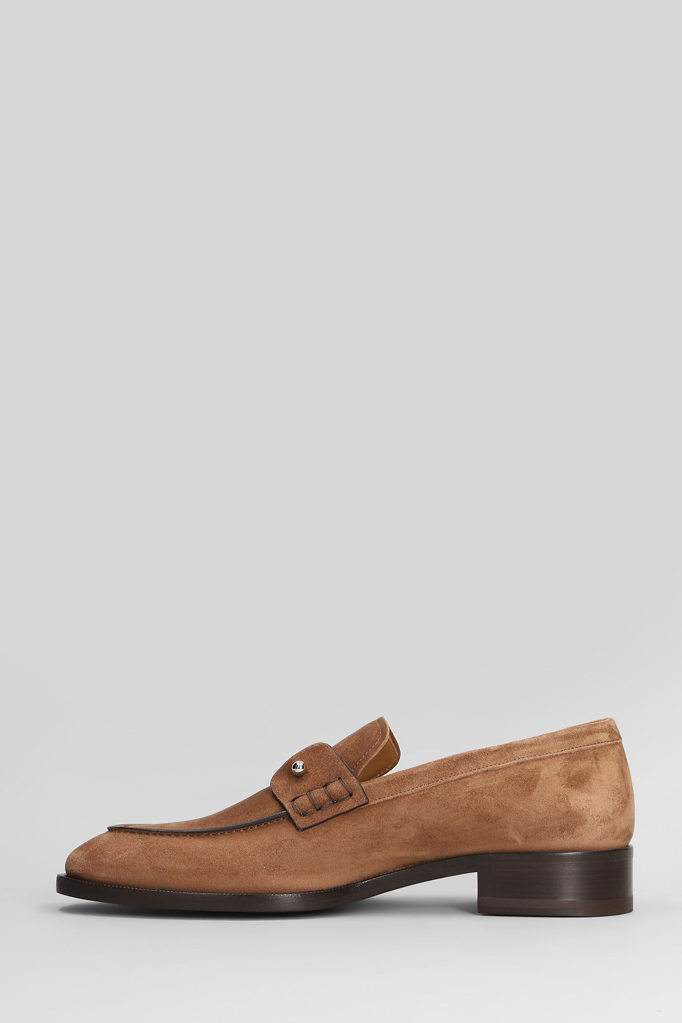 Christian Louboutin Chambelimoc Embellished Suede Loafers In Brown