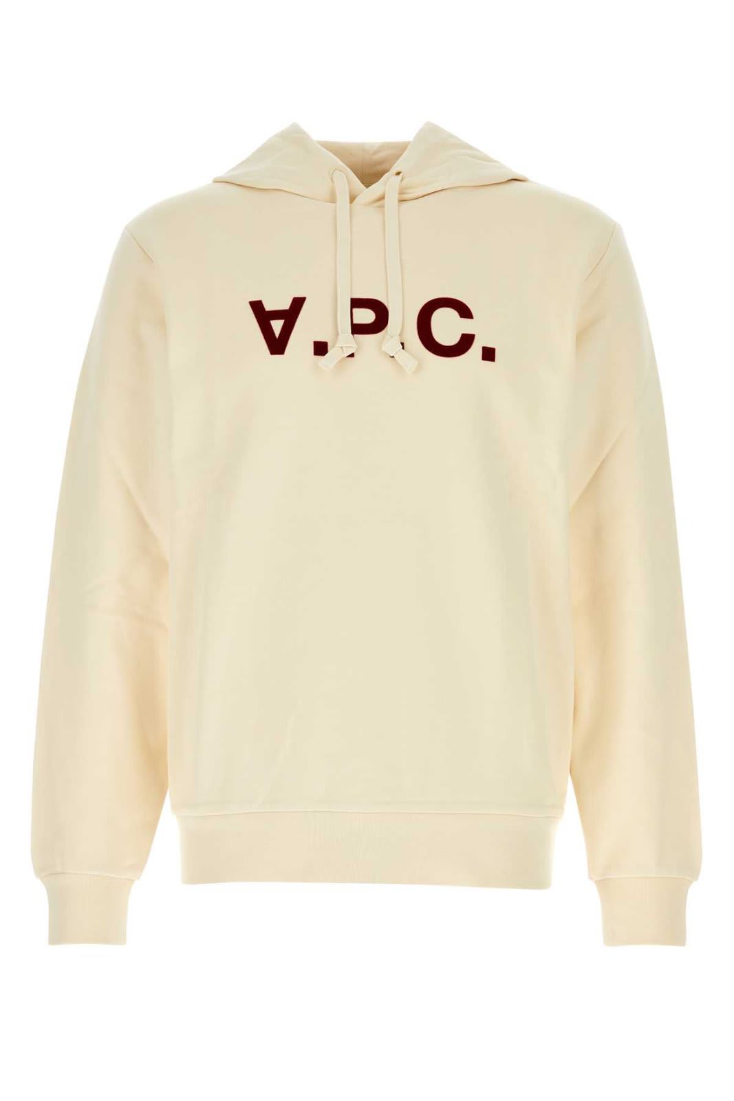 Shop Apc Logo Printed Drawstring Hoodie In Alg Ecru/bordeaux