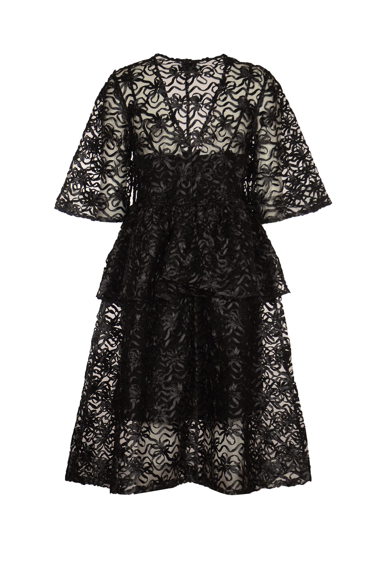 Shop Ganni Ribbon Detail See-through Layered Dress In Black