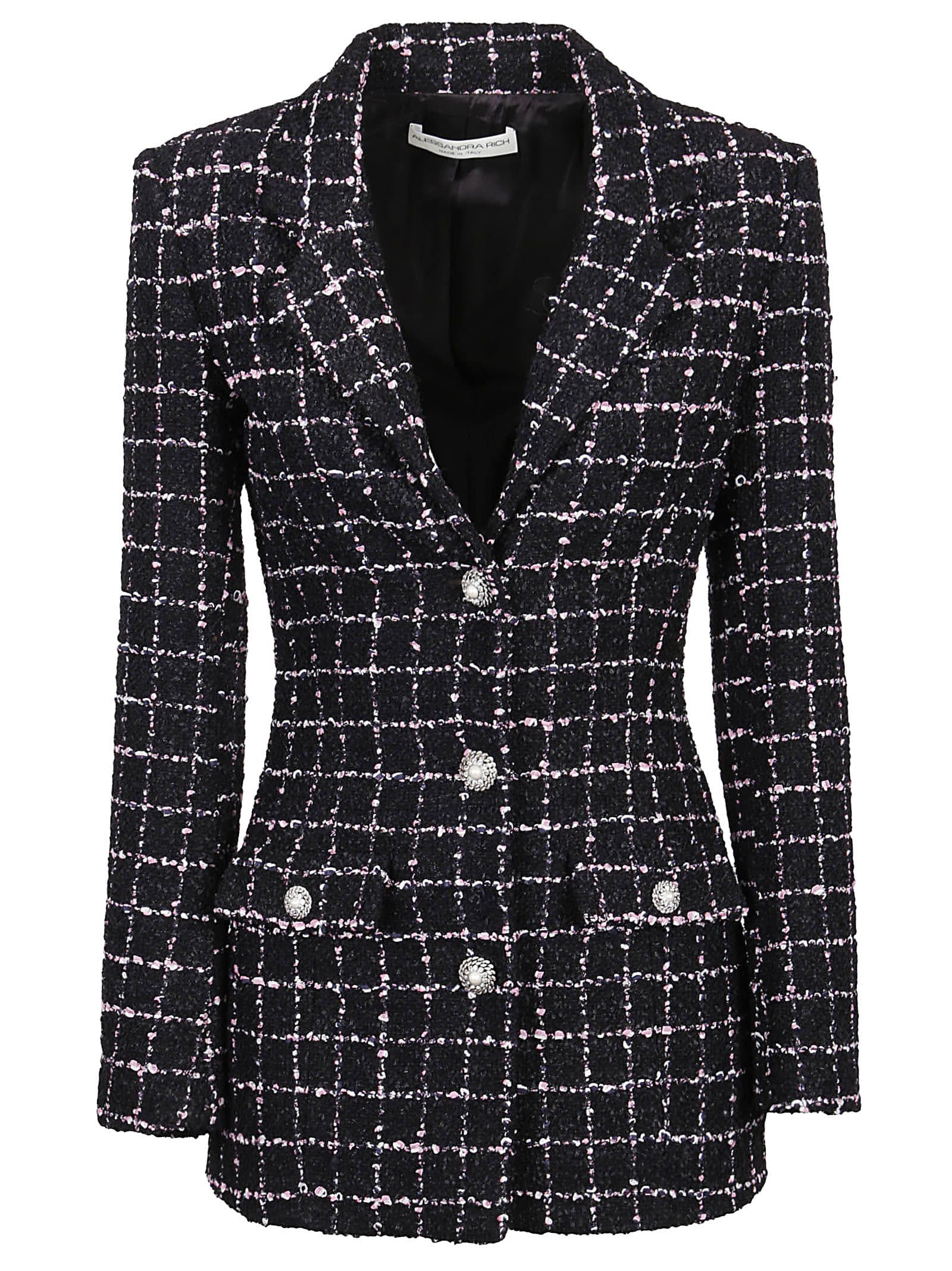 ALESSANDRA RICH CHECKED TWEED BOUCLE SINGLE BREASTED JACKET,11822598