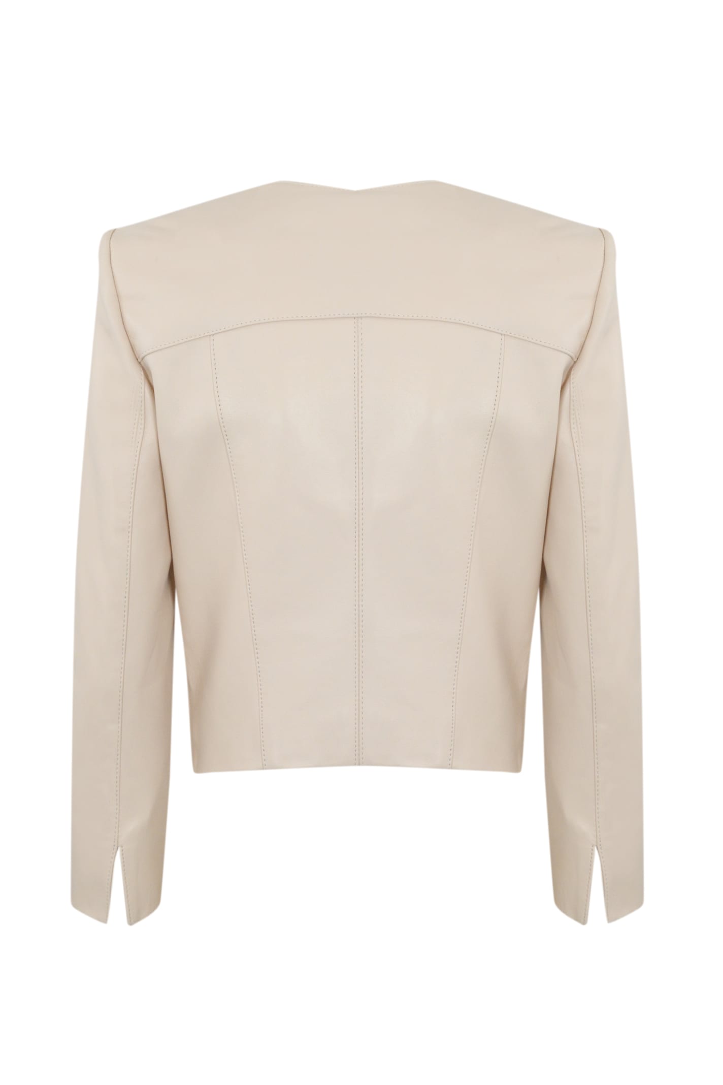 Elisabetta Franchi Leather Jacket With Floral Applications In Burro