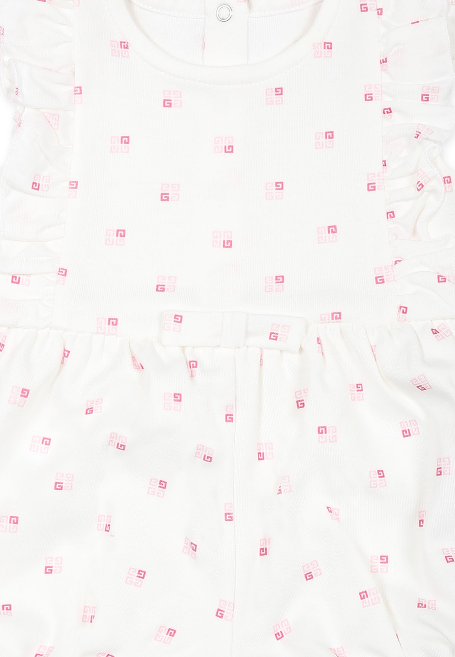 Givenchy White Romper For Baby Girl With 4g Pattern In White