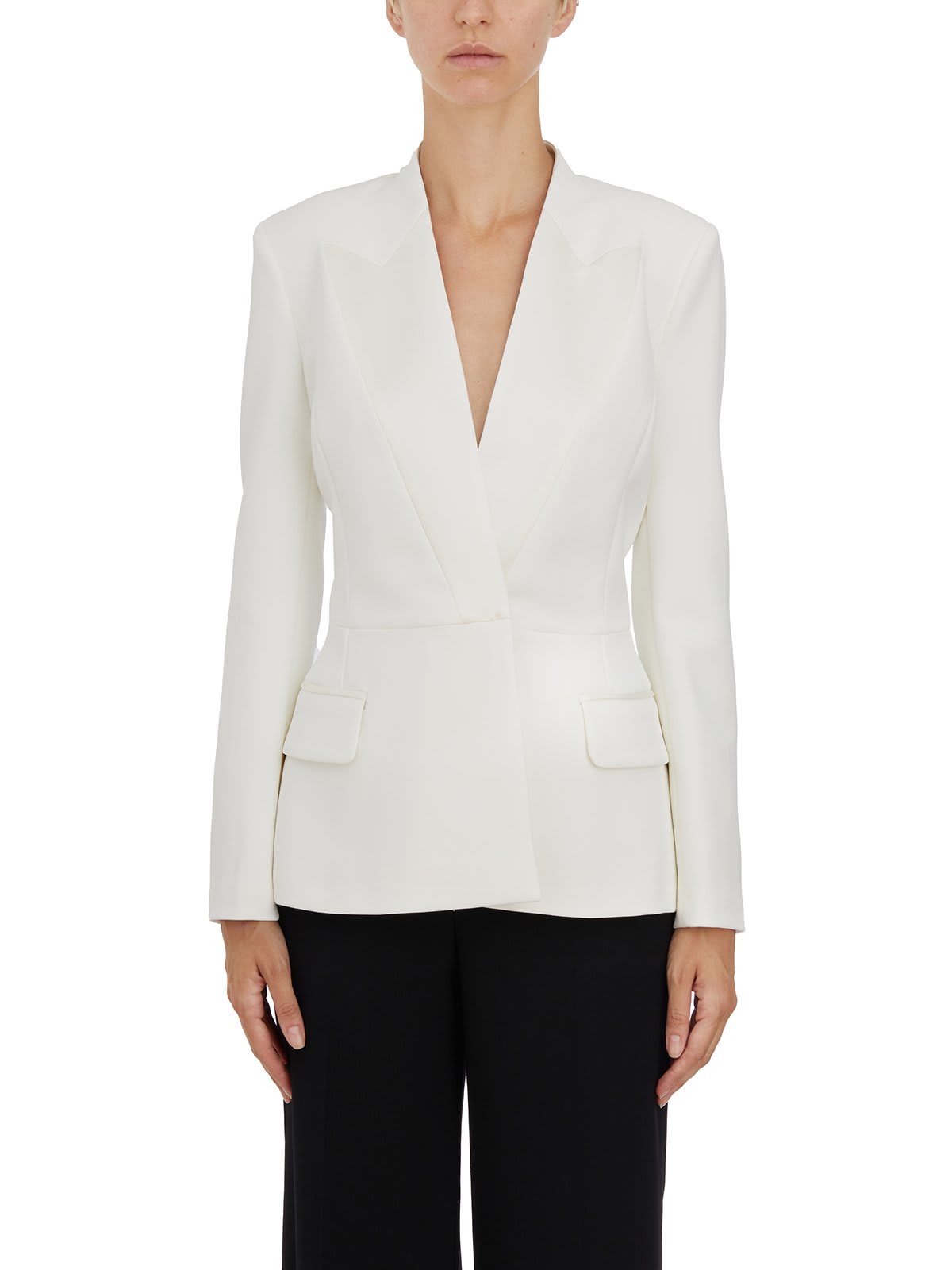 Shop Elisabetta Franchi Crêpe Double-breasted Satin Jacket In White