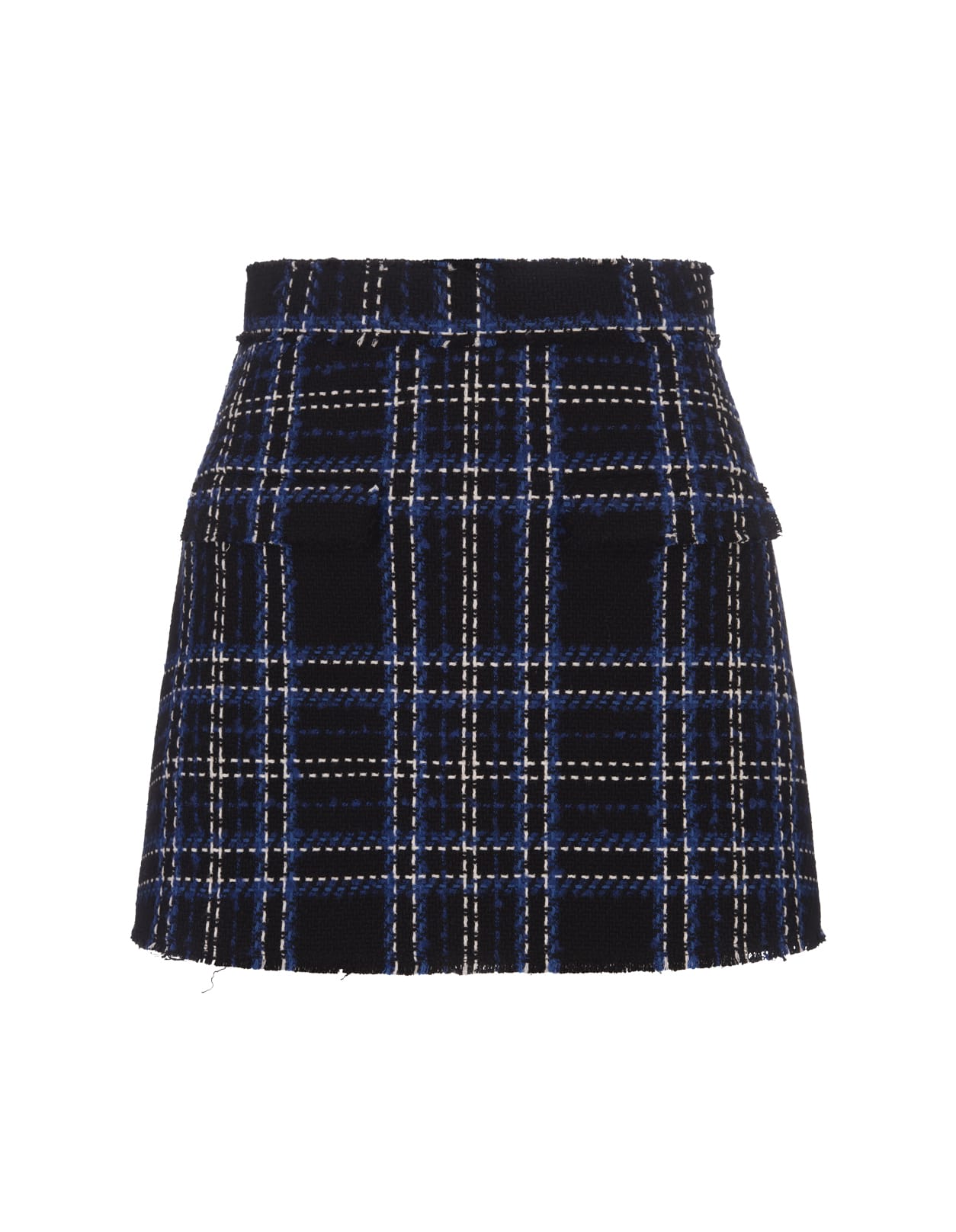 Shop Msgm Black Fabric Skort With Blue Check Pattern