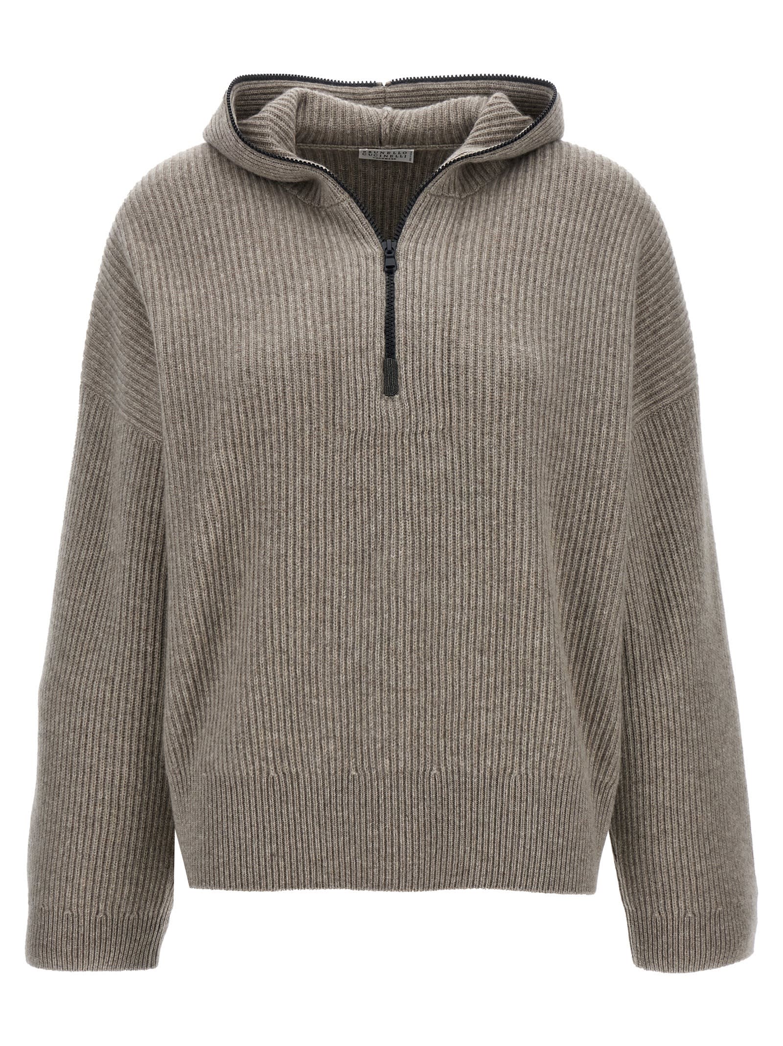 Shop Brunello Cucinelli Monile Hooded Sweater In Gray