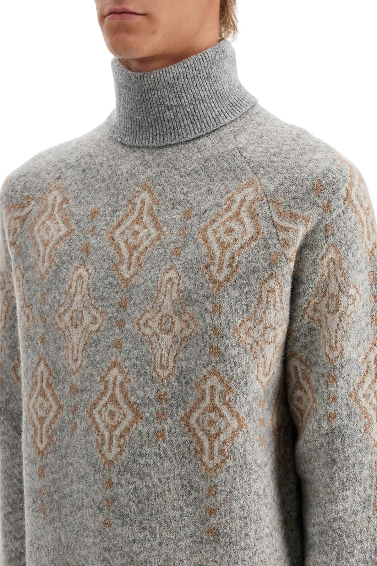 Shop Brunello Cucinelli Geometric Jacquard Turtleneck Sweater In Grigio+cammello+oyster (grey)