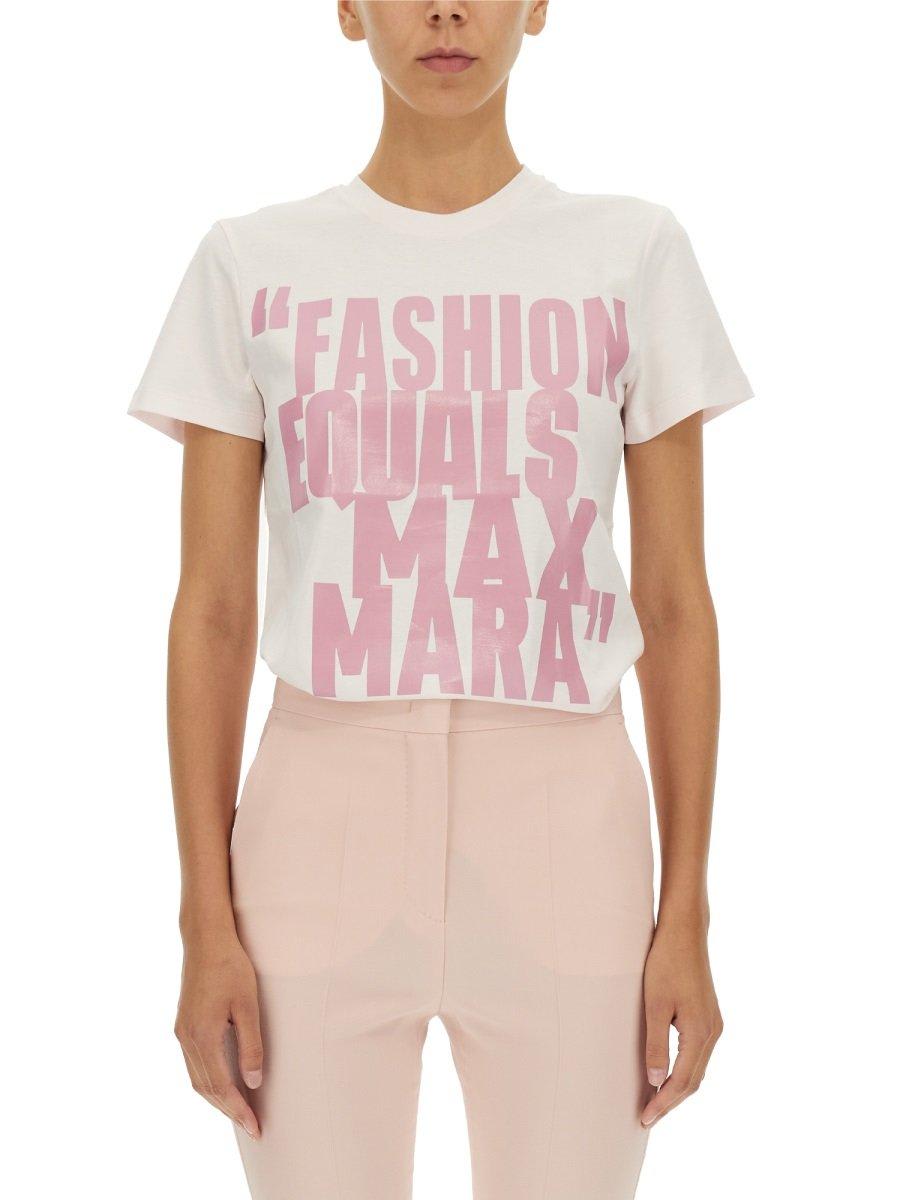 Shop Max Mara Logo Printed Crewneck T-shirt In Pink