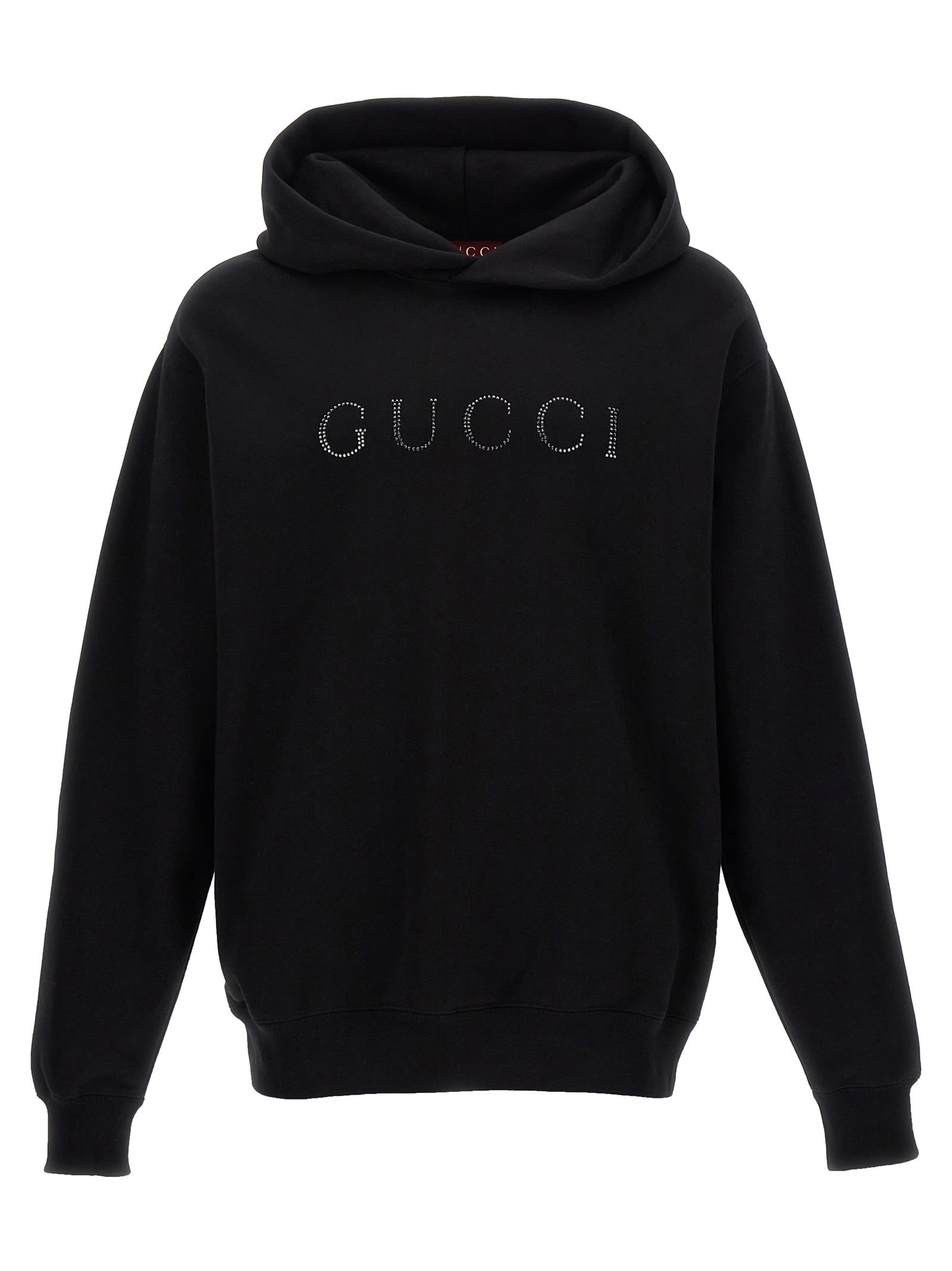 Shop Gucci Rhinestone Logo Hoodie In Black