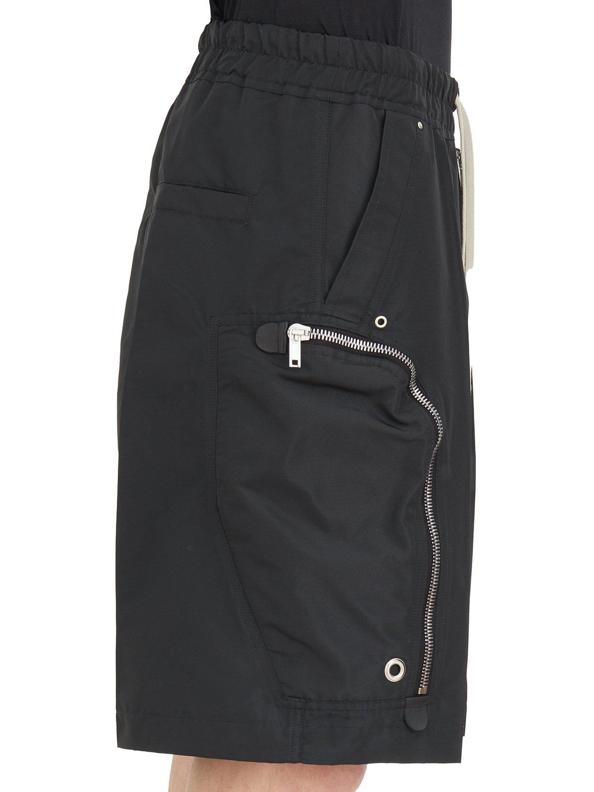 Shop Rick Owens Drawstring Zip-pocket Poplin Shorts In Black
