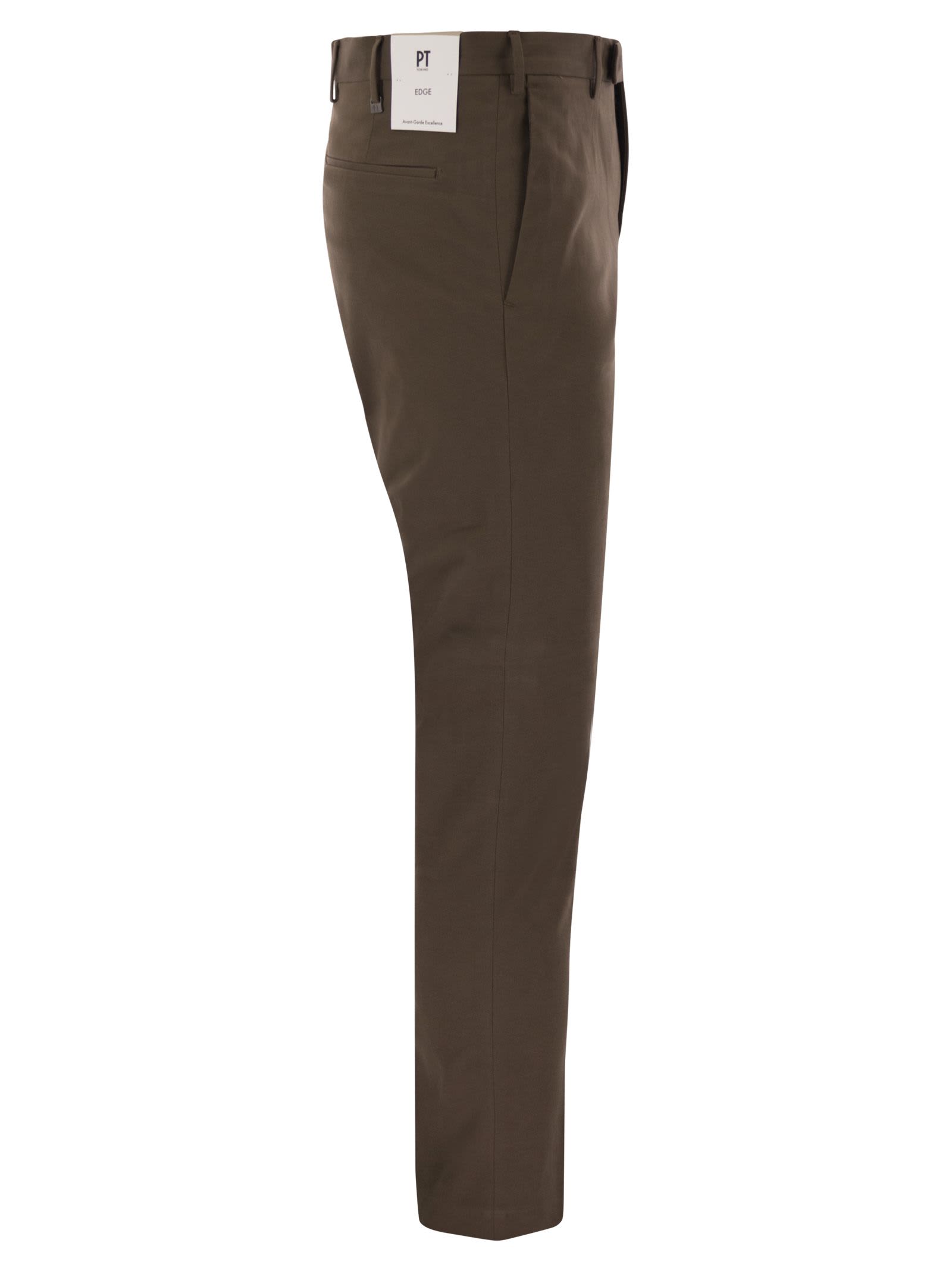 Pt Torino B-stretch Wool Pants With Front Button Closure In Brown