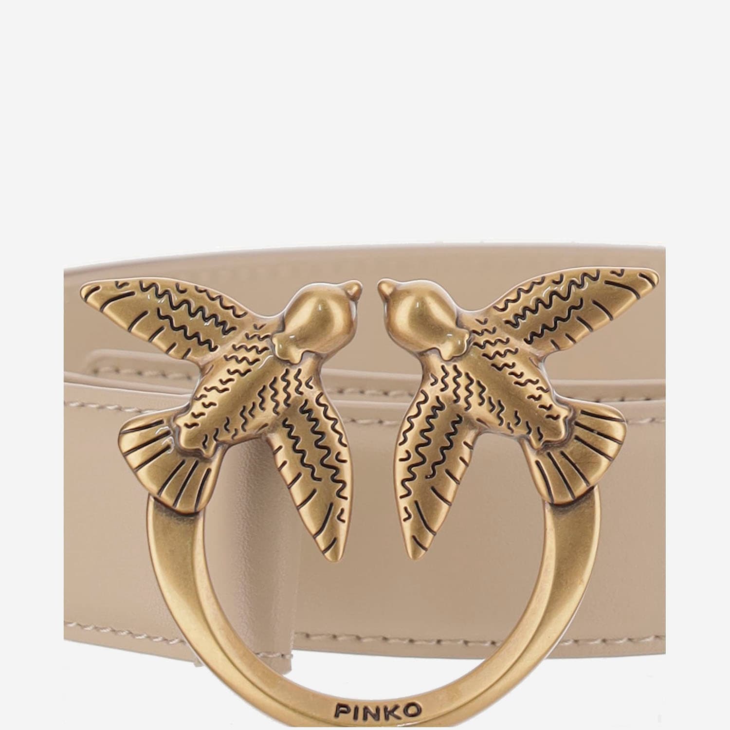 Shop Pinko Love Berry Leather Belt In Beige