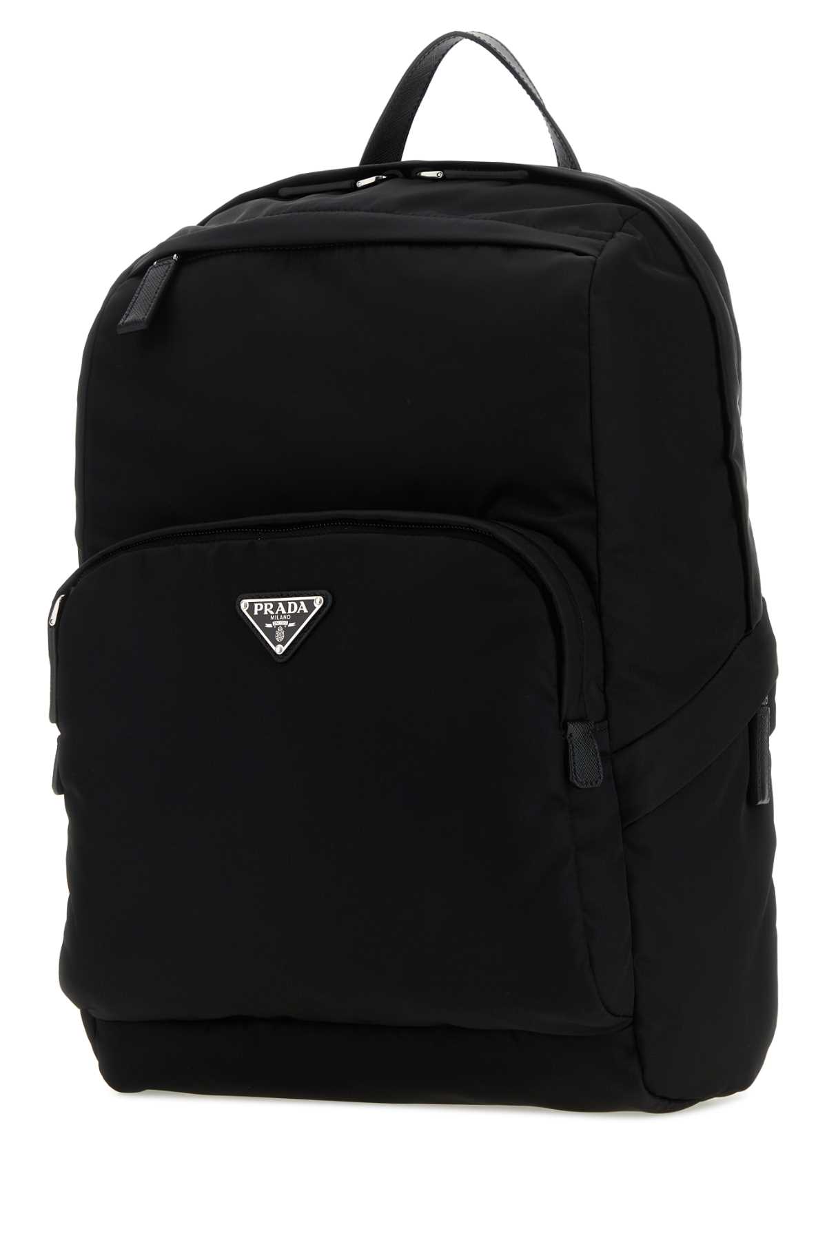 Shop Prada Black Re-nylon And Leather Backpack In Nero