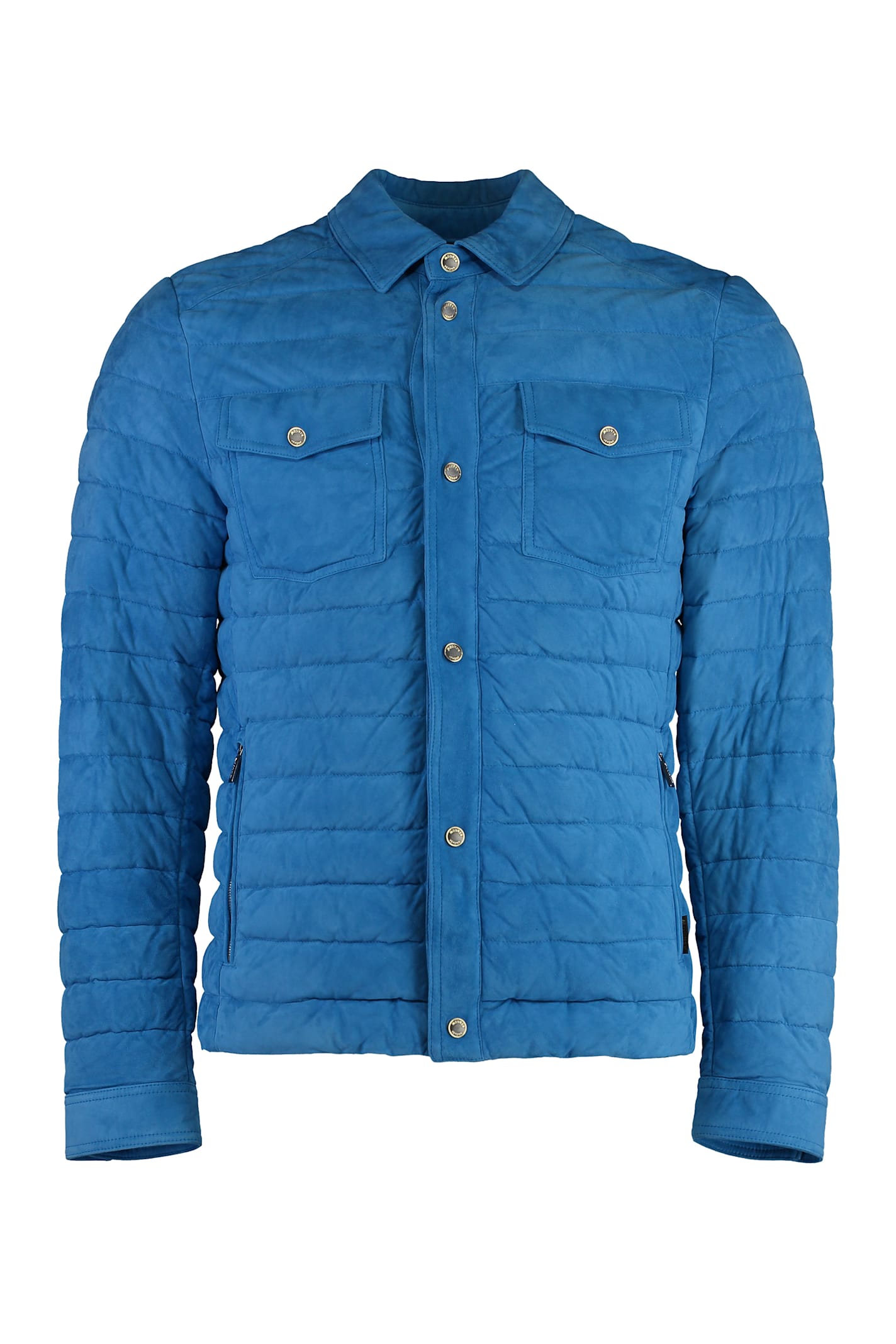 Moorer Suede Quilted Jacket In Blue