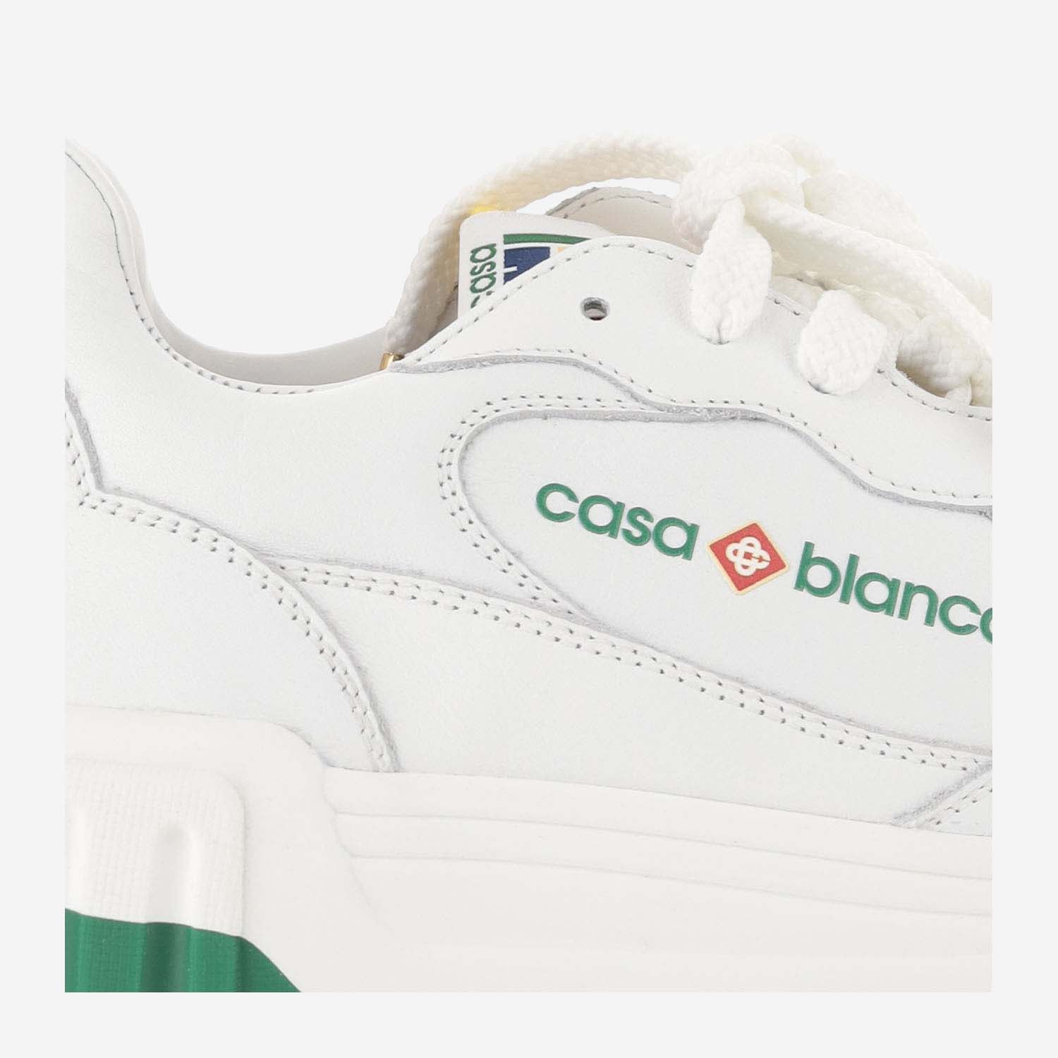 Shop Casablanca Leather Sneakers With Logo In White/green