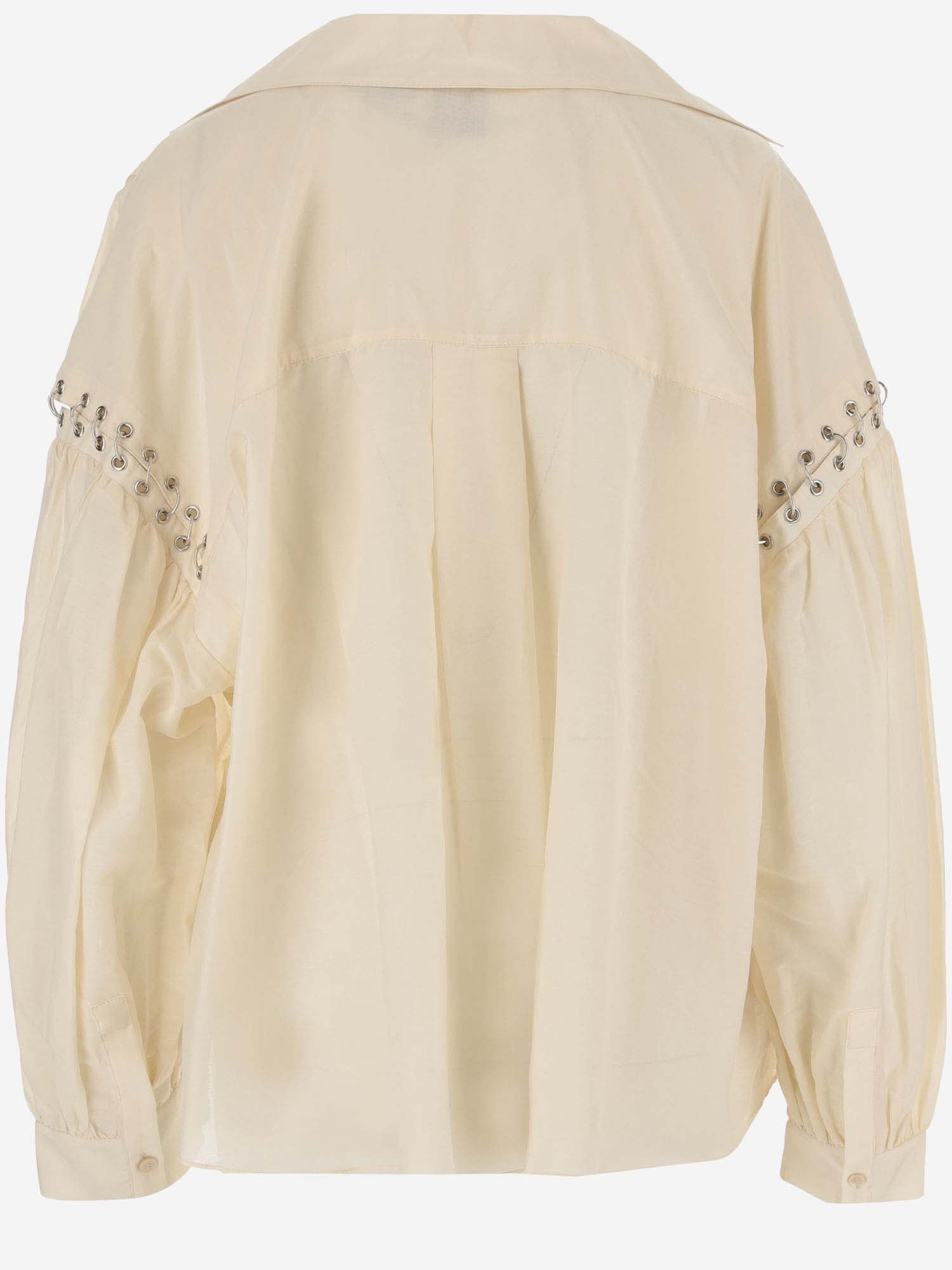 Shop Pinko Cotton And Silk Blouse With Piercing In Pink
