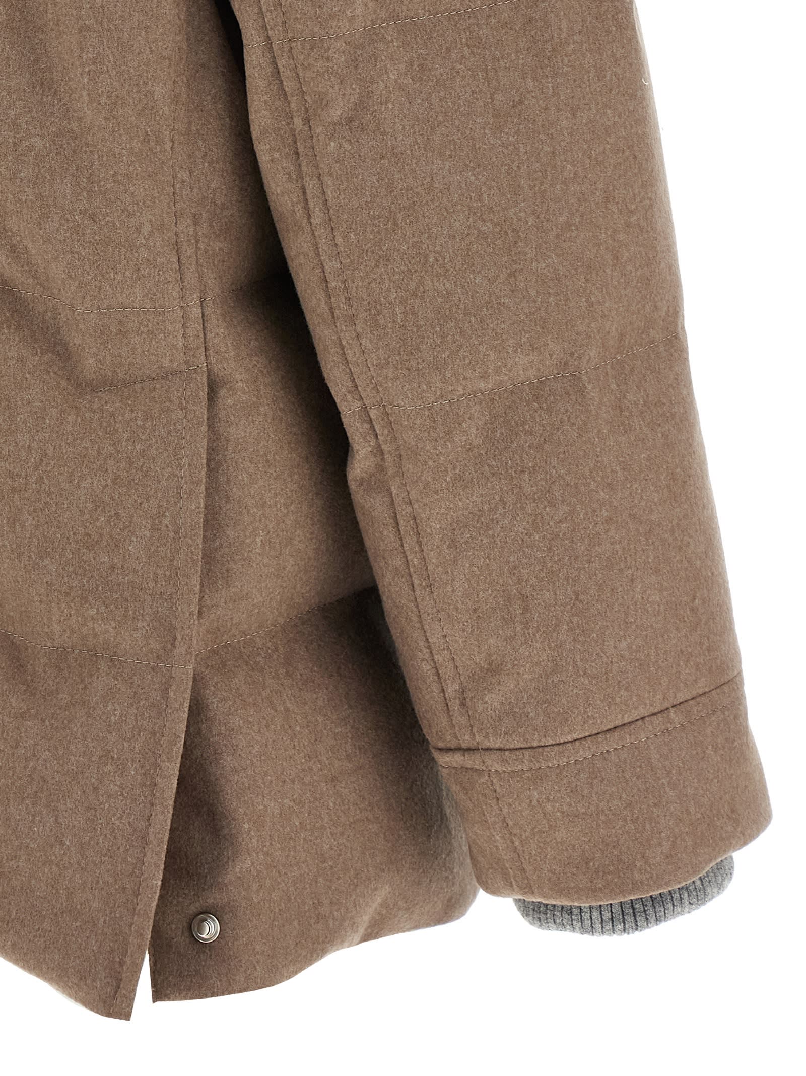 Brunello Cucinelli Flannel Down Jacket Puffer Jackets Beige In Neutral