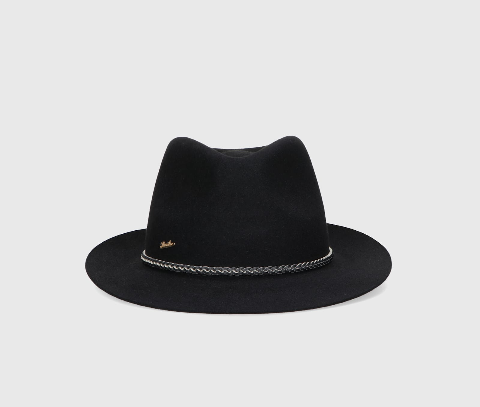 Shop Borsalino Fedora Brushed Felt With Leather Twisted Hatband In Black, Tone On Tone Hatband