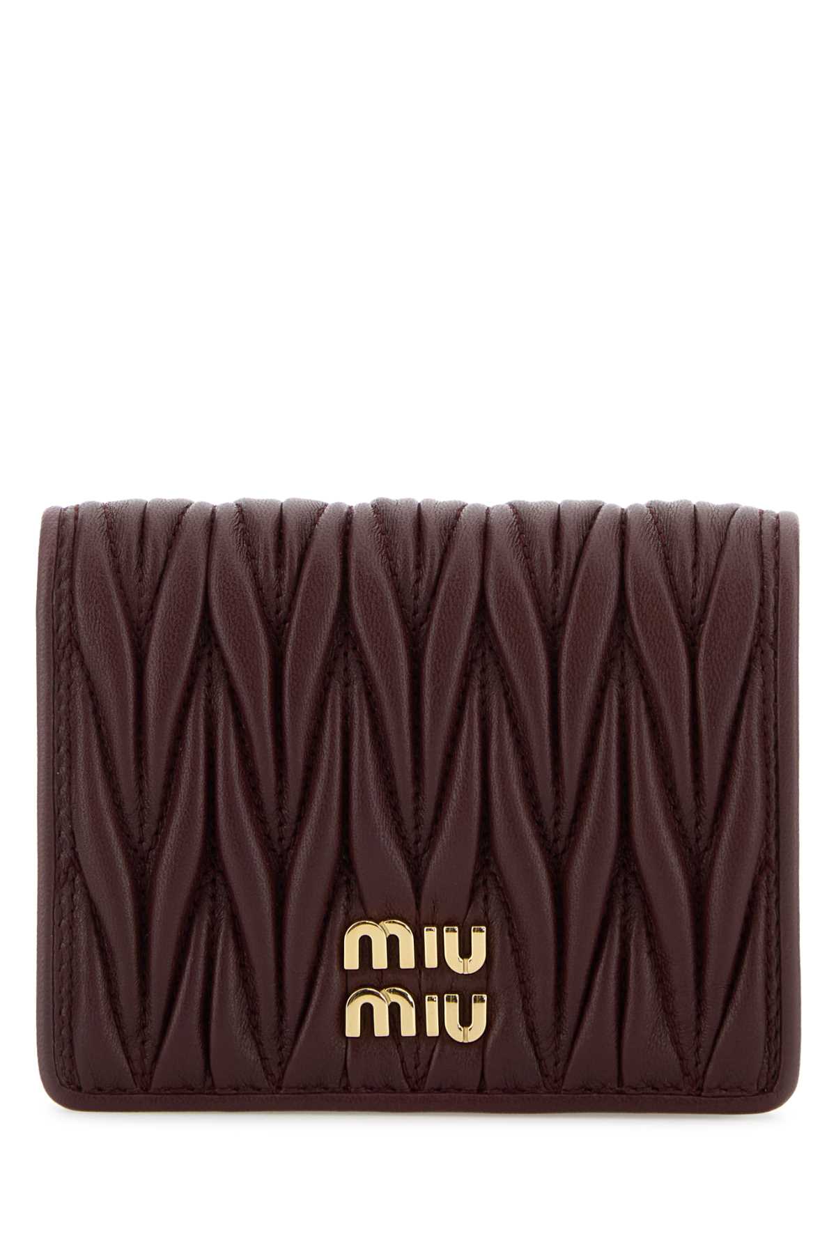Miu Miu Burgundy Nappa Leather Card Holder In Brown