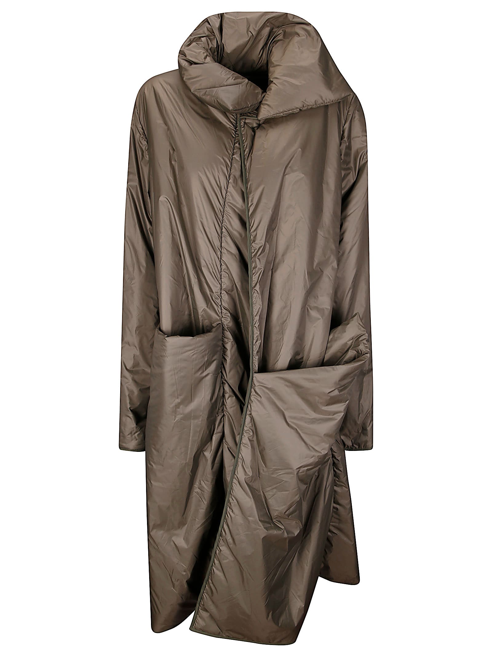 Maria Calderara High-neck Draped Coat In Brown
