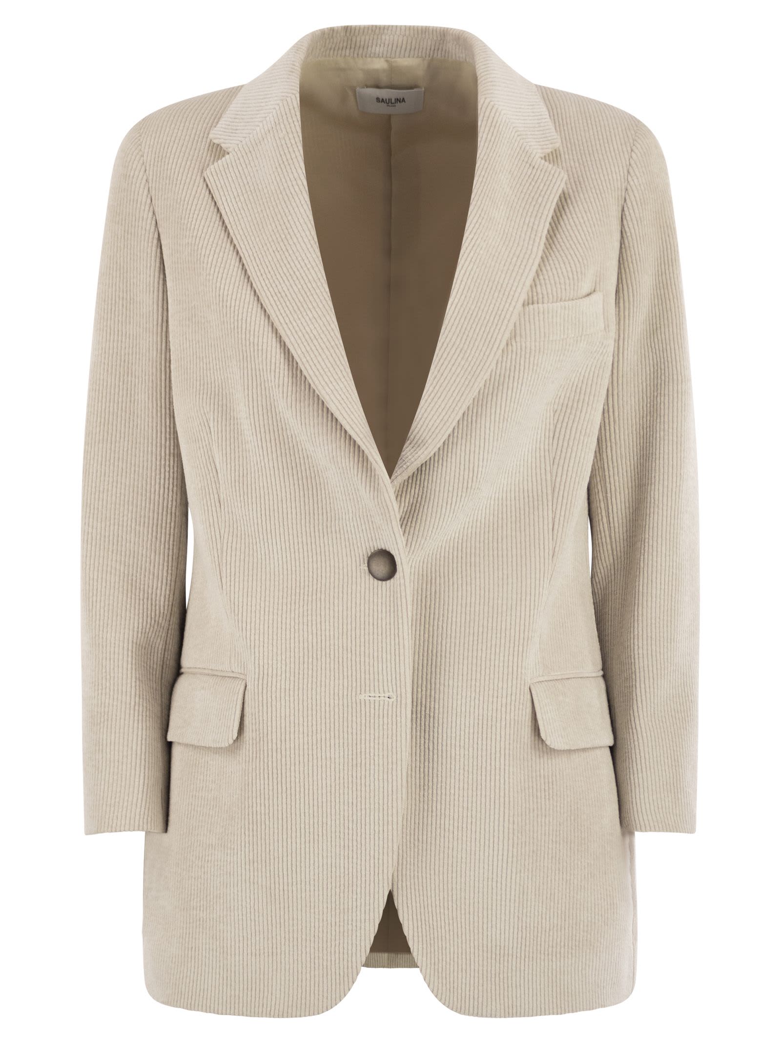 Saulina Milano Antonia - Single-breasted Velvet Jacket In Neutral