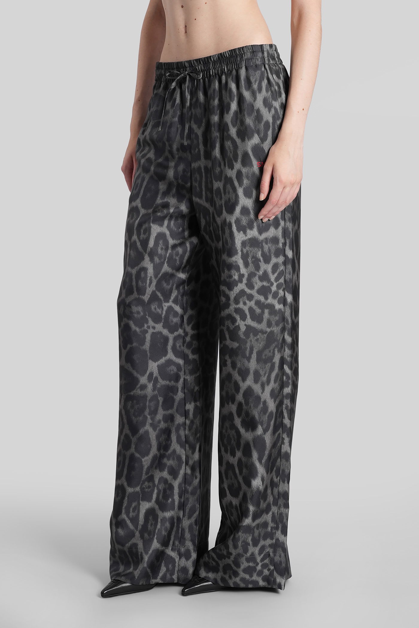 Stella Mccartney Wide Leg Animal Print Trousers With Elastic Waistband In Gray