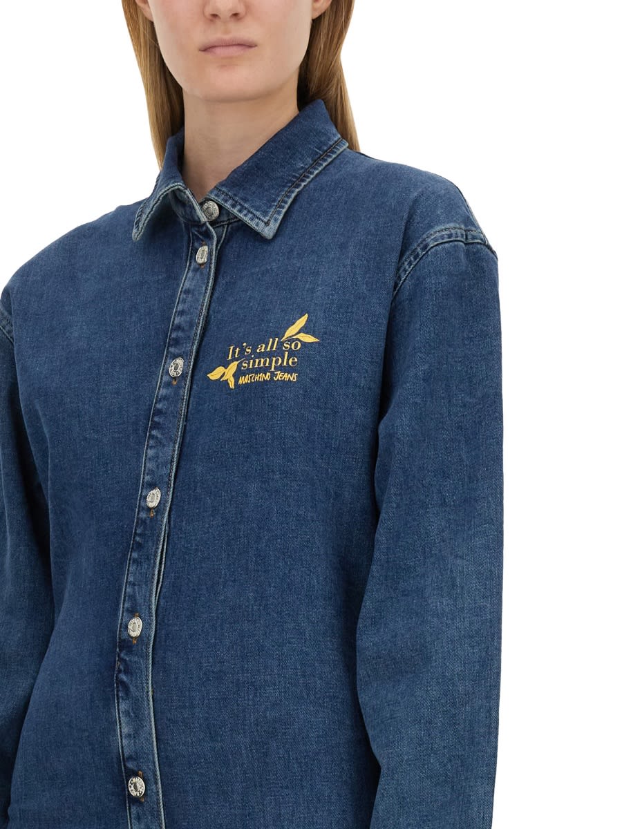 Moschino Denim Dress With Long Sleeves And Point Collar In Blue