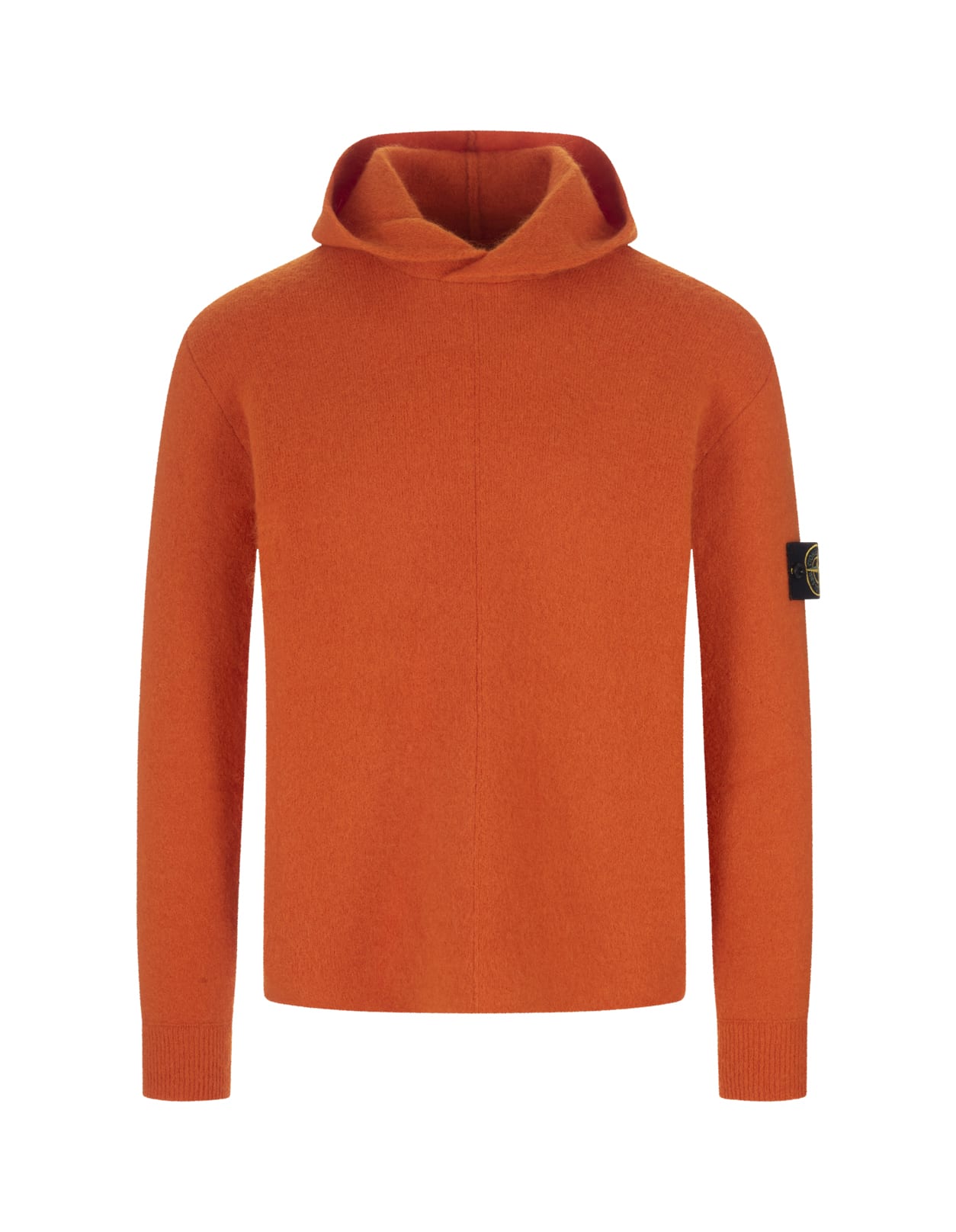 Man Orange Sweater With Hood And Stone Island Badge