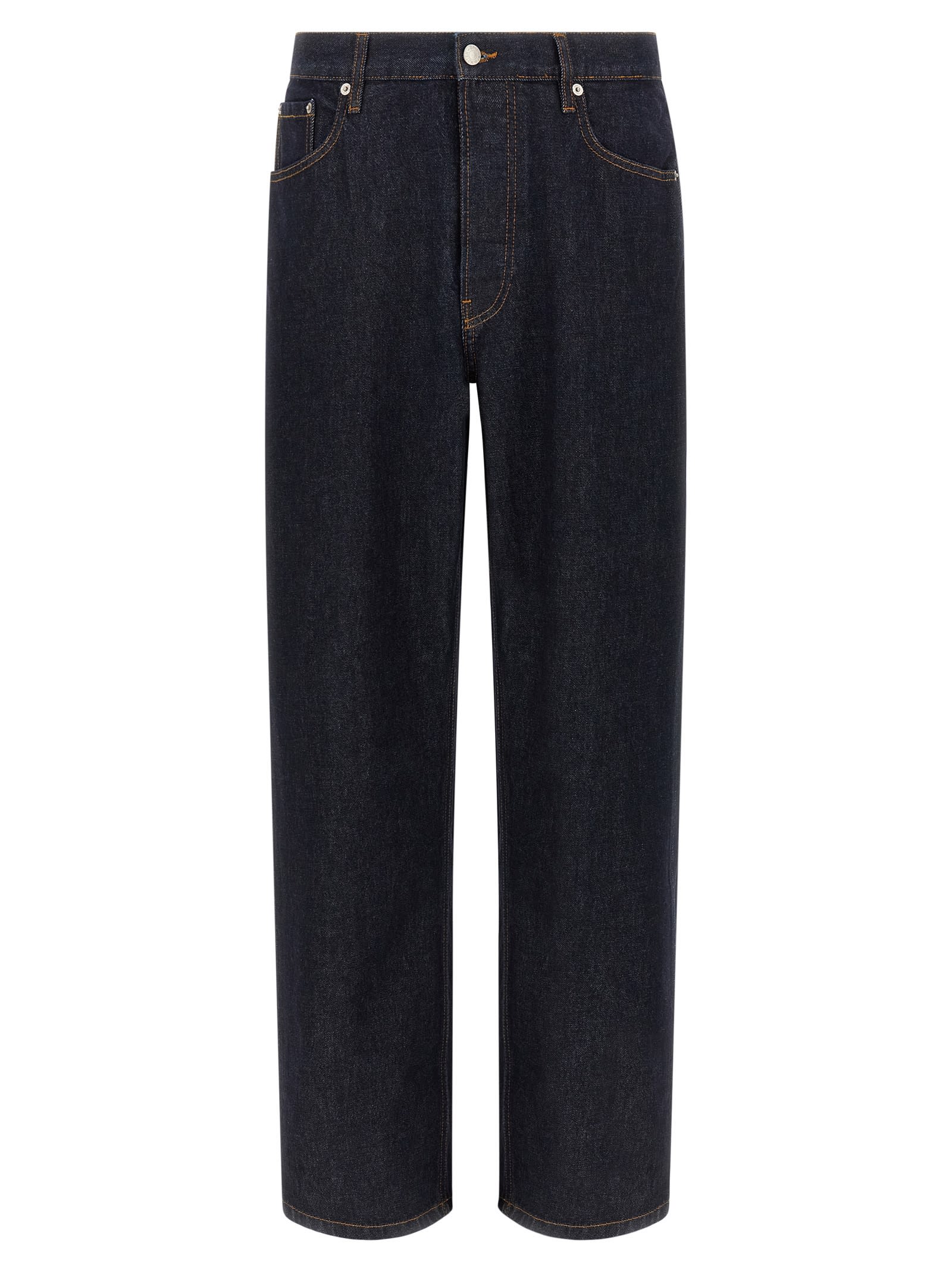Dries Van Noten Straight Leg Denim Pants With Contrast Stitching In Blue
