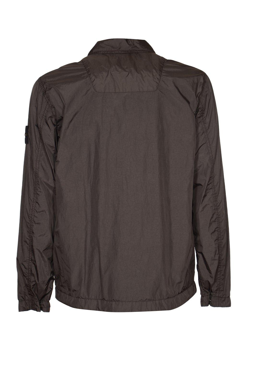 Shop Stone Island Crinkle Reps Zipped Shirt Jacket In Charcoal