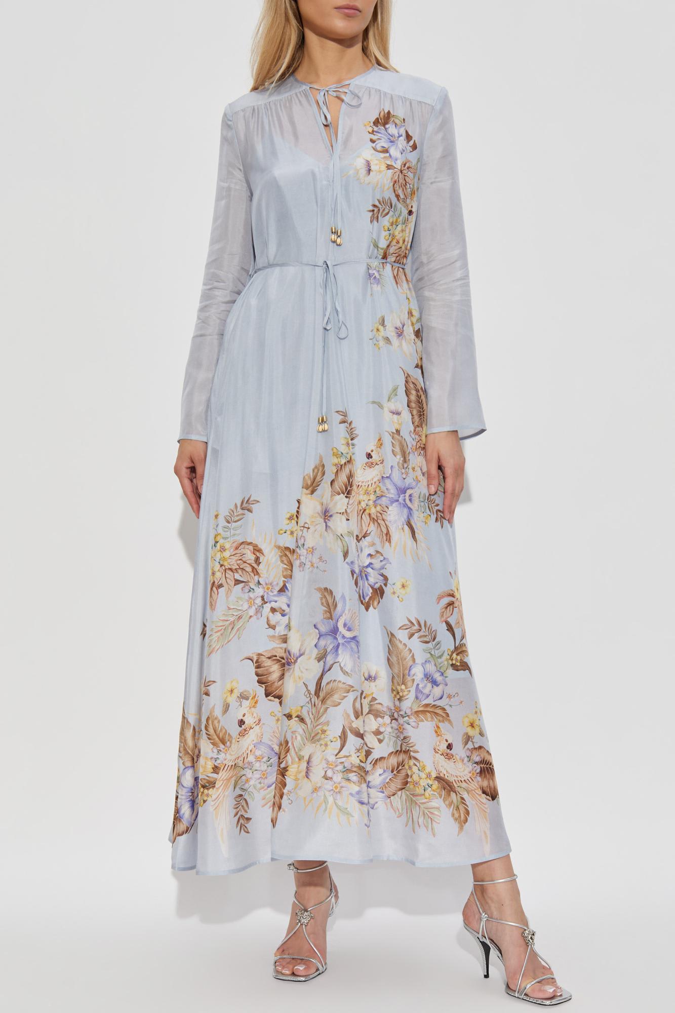 Zimmermann Women Powder Blue Multi Floral Silk Habotai Coco Maxi Dress In White