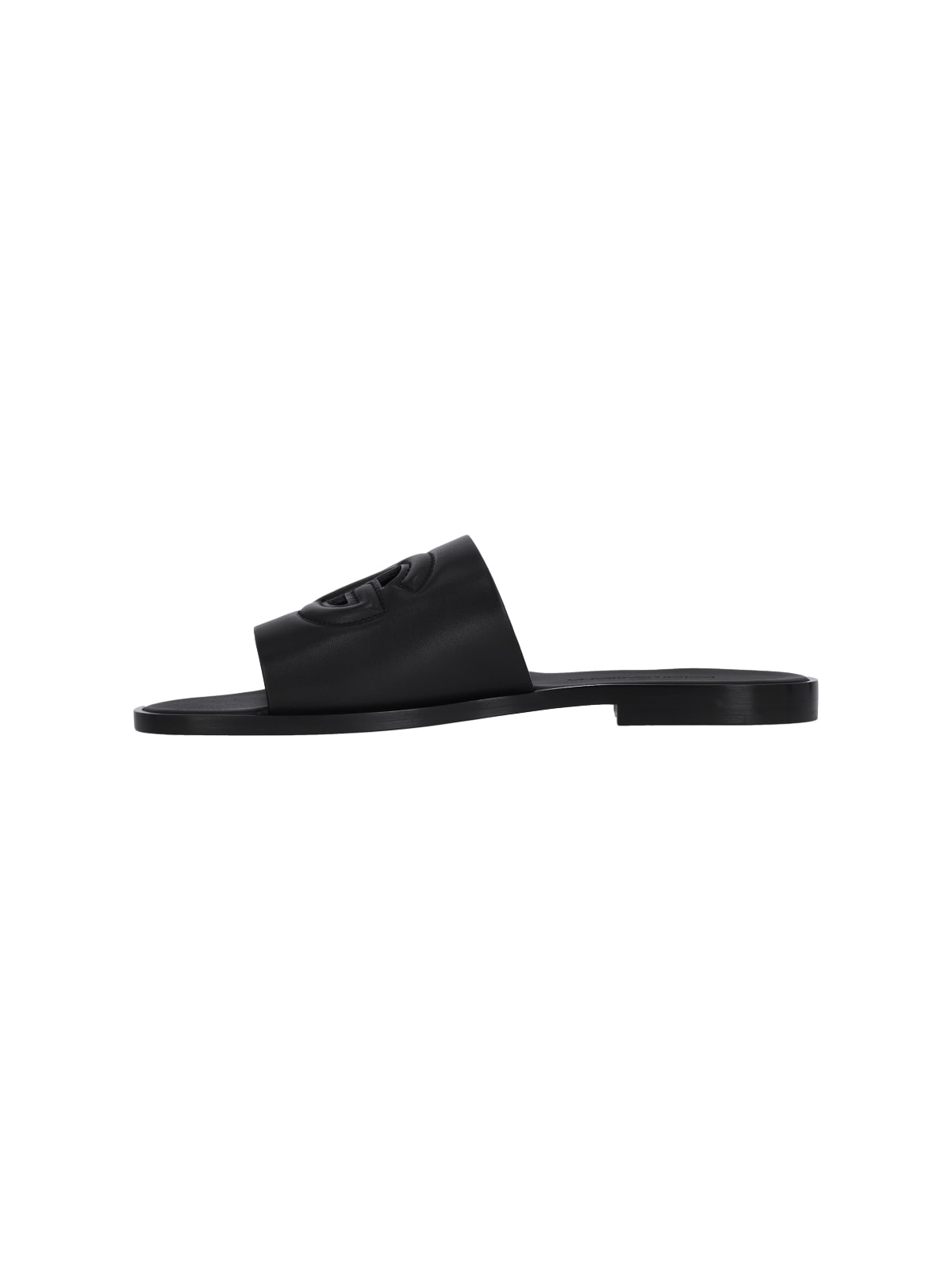 Shop Dolce & Gabbana Slide Leather Sandals In Black