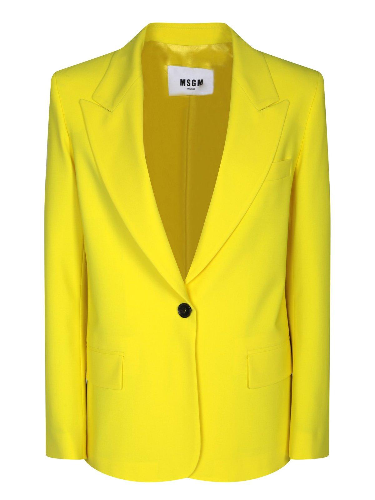 Shop Msgm Single-breasted Peak-lapels Tailored Blazer In Yellow