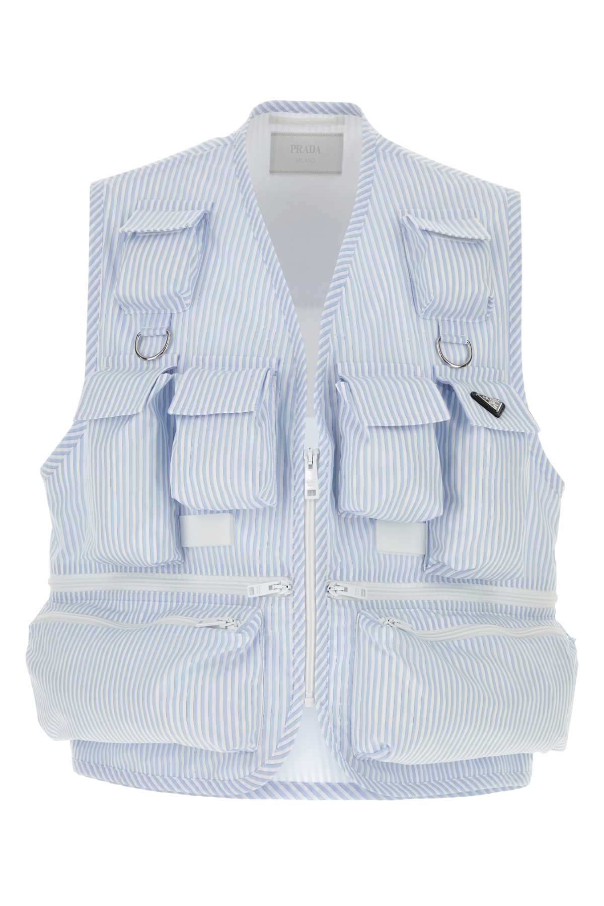 Shop Prada Embroidered Poplin Vest In Biancocielo