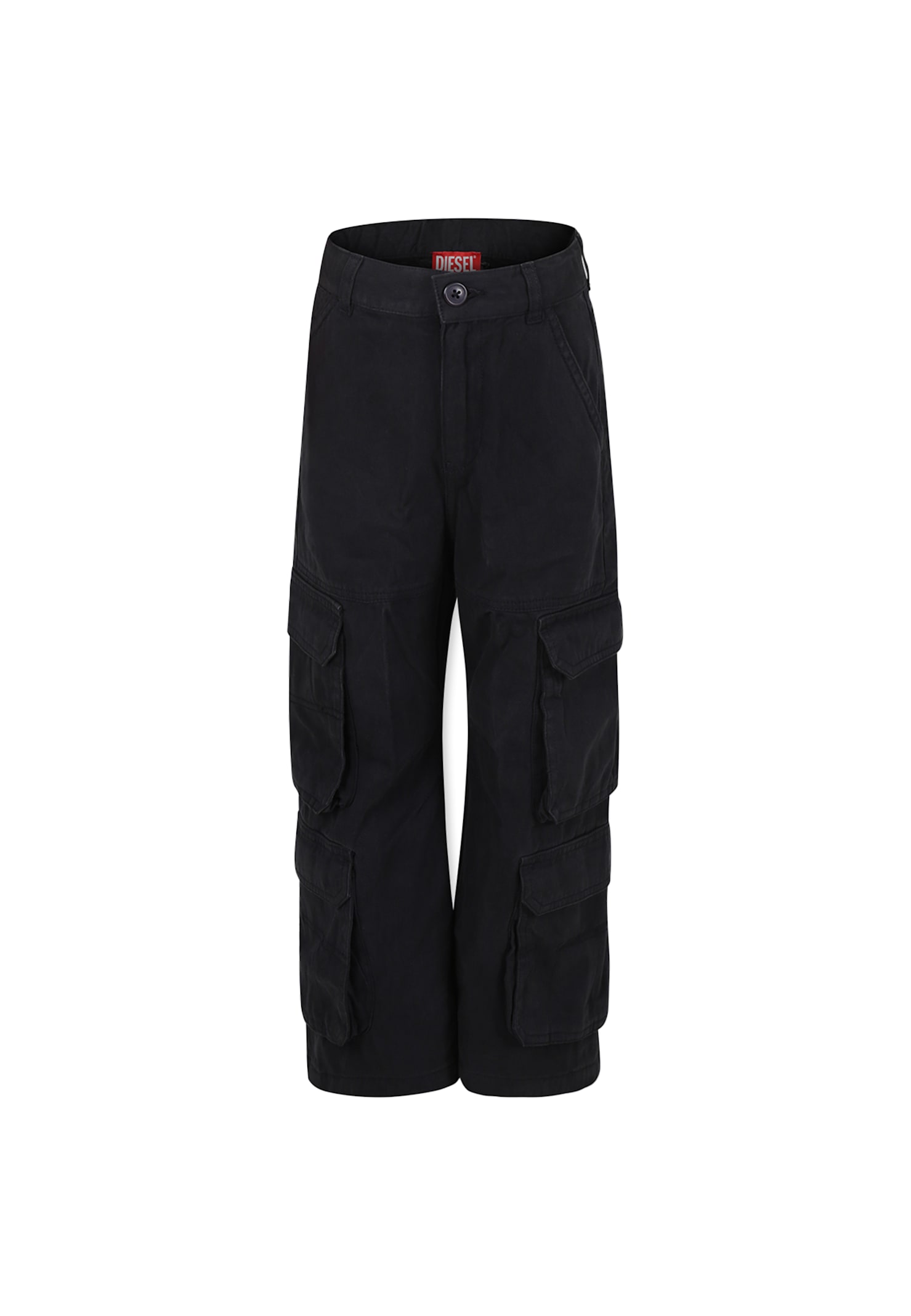 Diesel Cotton Cargo Trousers In Black