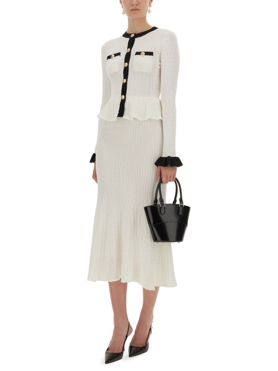 Self-portrait White Midi Dress In Pointelle Knit Self Portrait In White