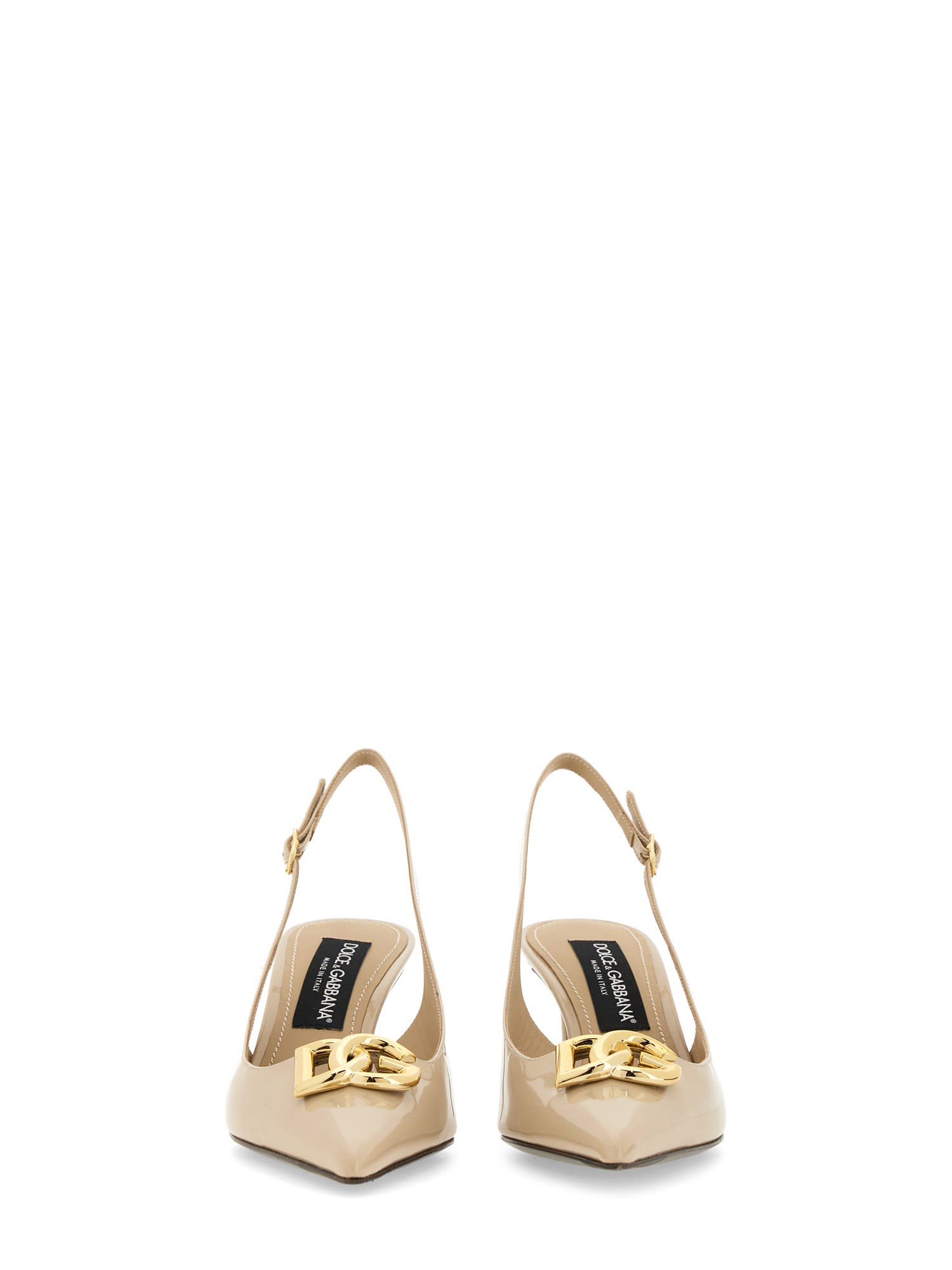 Shop Dolce & Gabbana Sling Back With Logo In Cappuccino