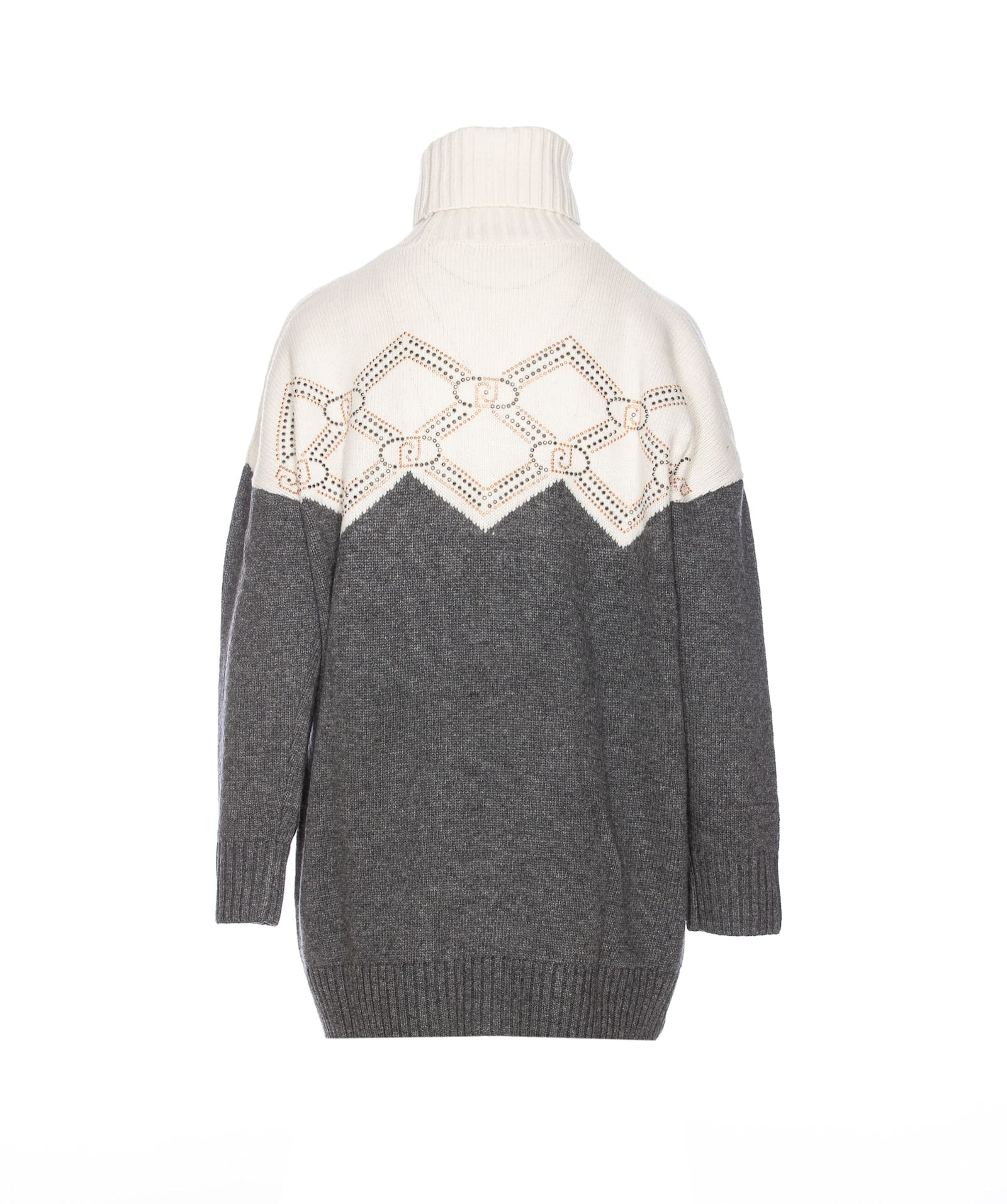 Shop Liu •jo Blend Wool Sweater With Rhinestones In Grey