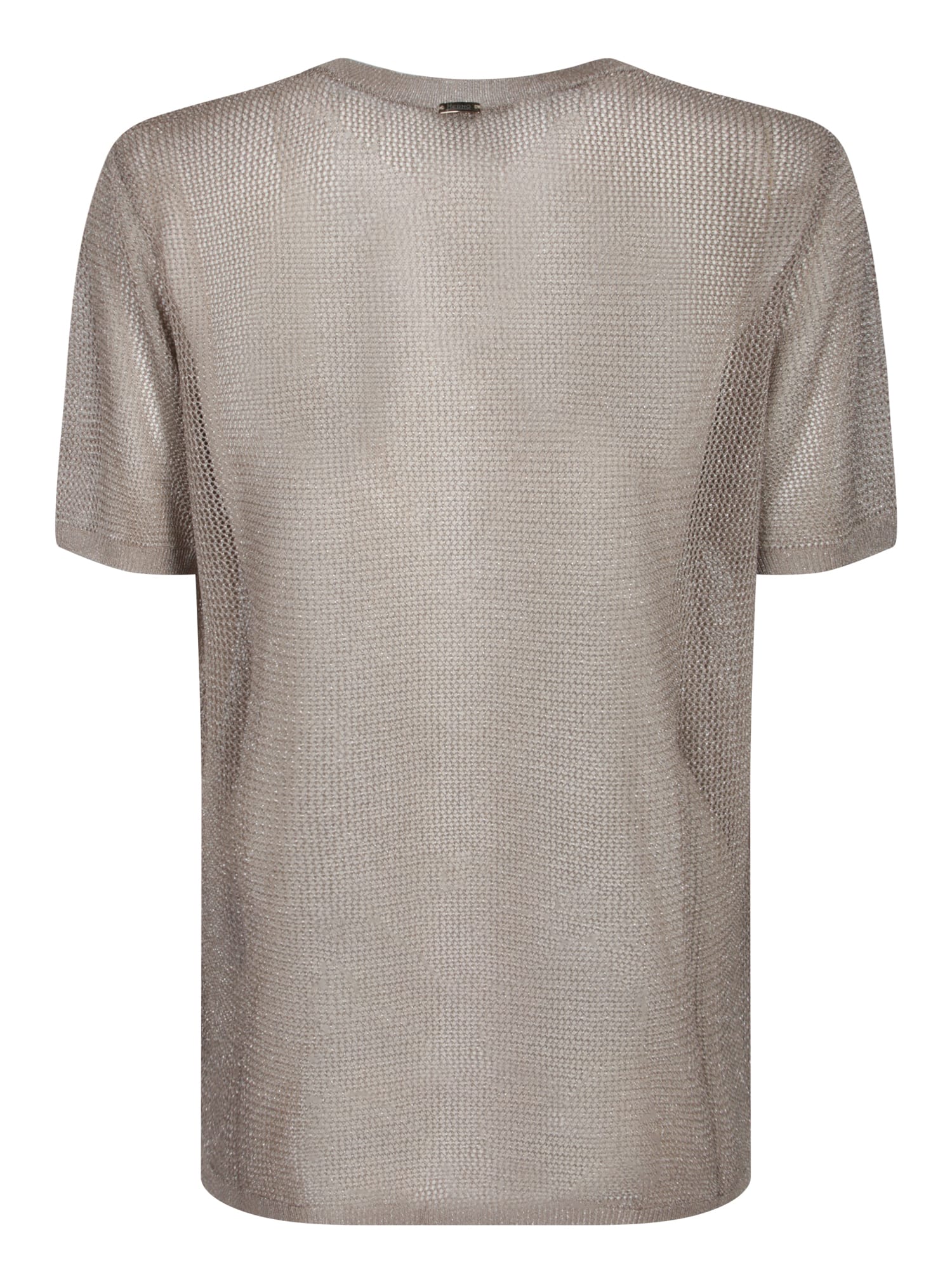 Herno Knit Pullover Sweater With Shiny Lurex Fabric In Beige