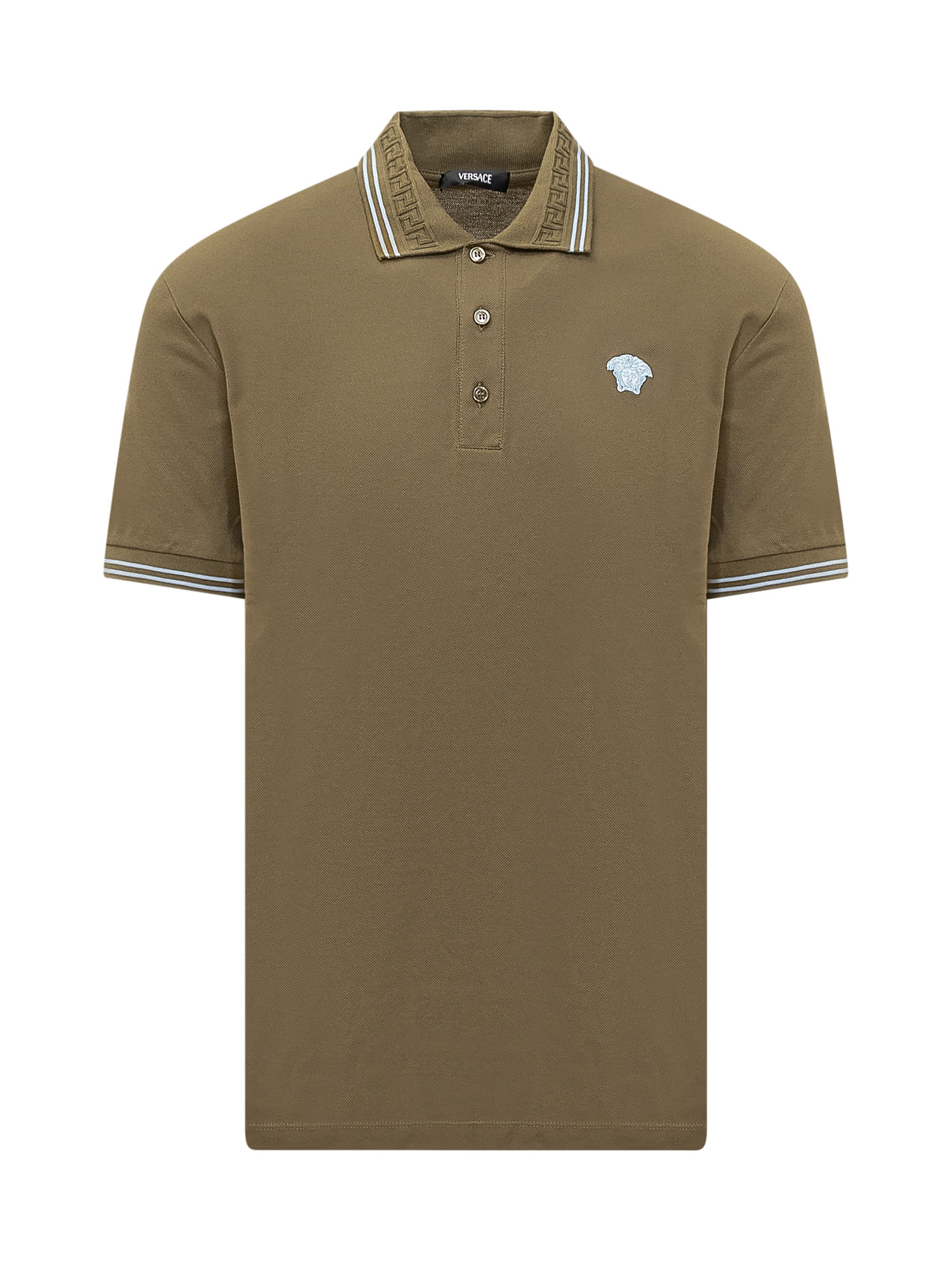 Shop Versace Polo Piquet In Dark Olive