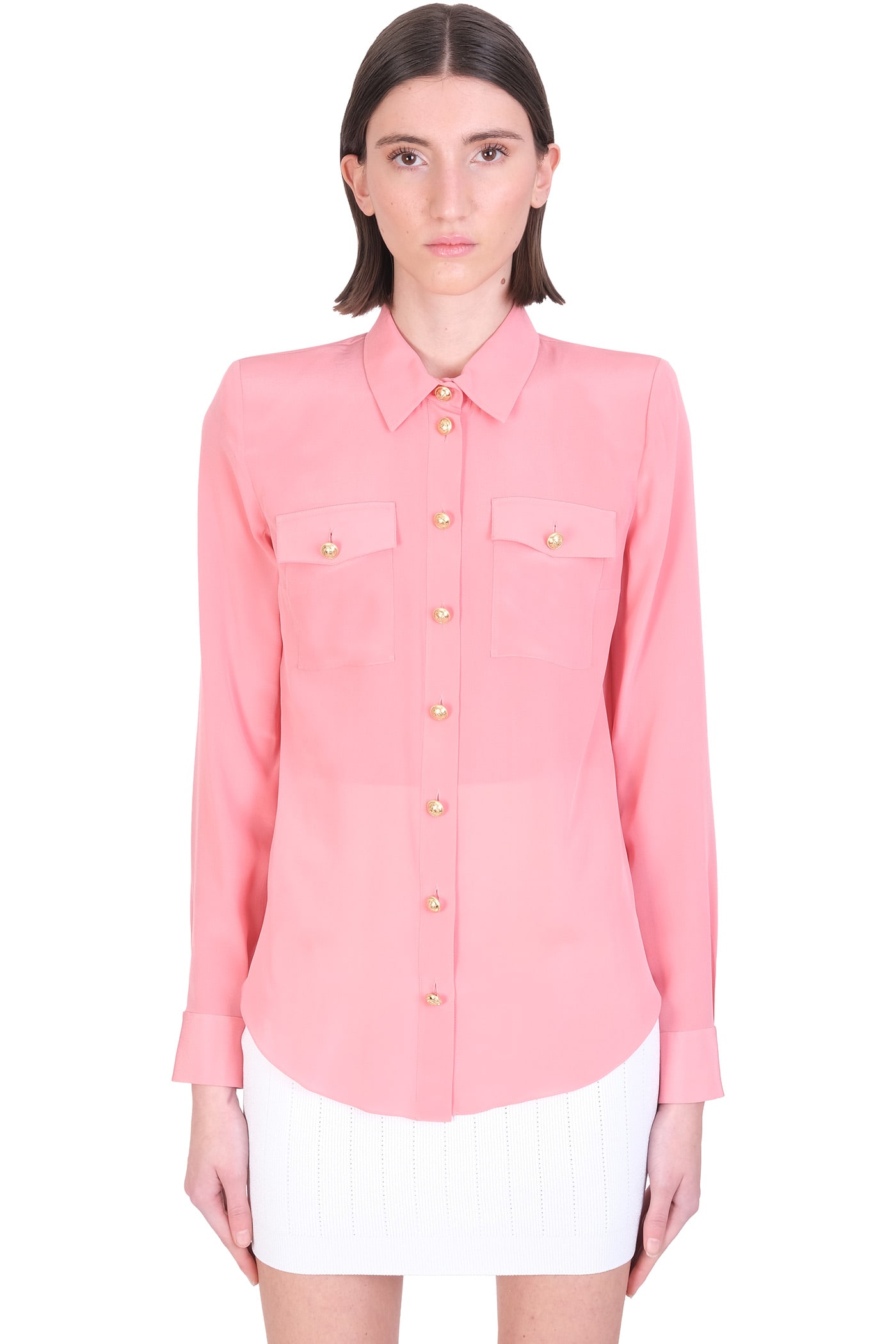Balmain Shirt In Rose-pink Silk