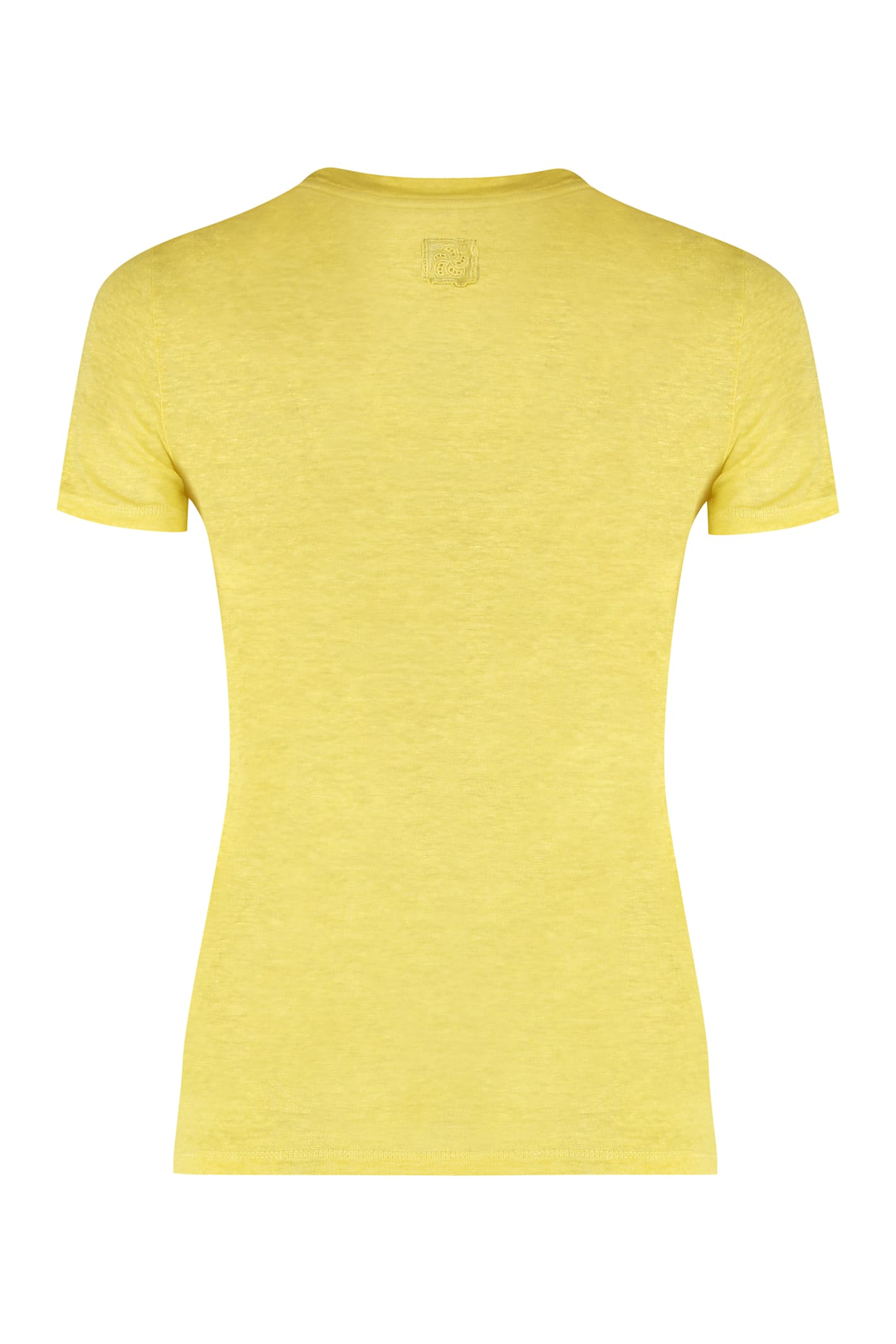 120% Lino V-neck Linen T-shirt In Yellow