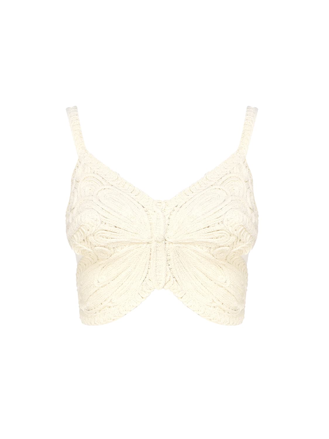 Shop Blumarine Cropped Top With Butterfly Embroidery In White