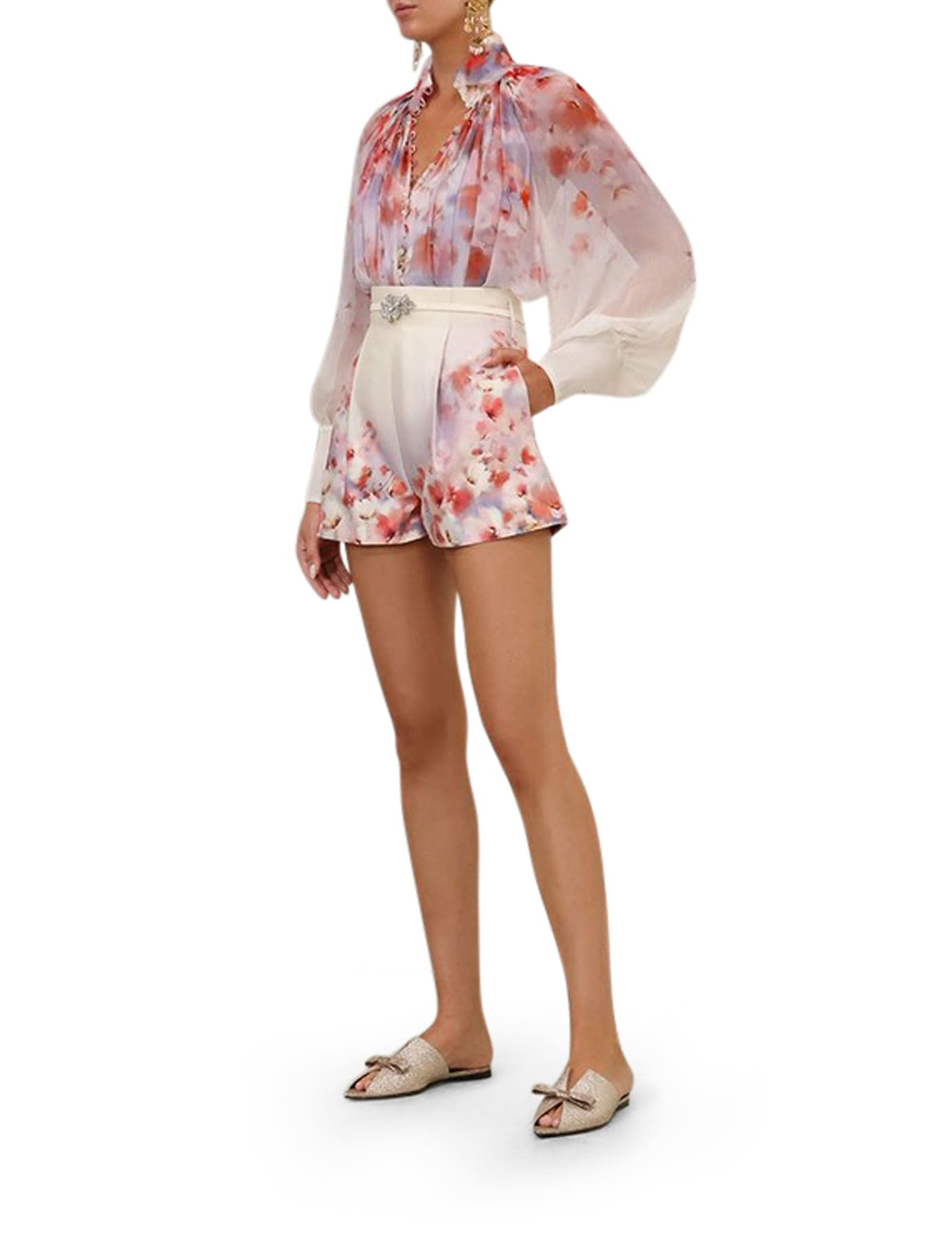 Zimmermann Crush Belted Floral-print Silk And Cotton-blend Twill Shorts In Multicolour