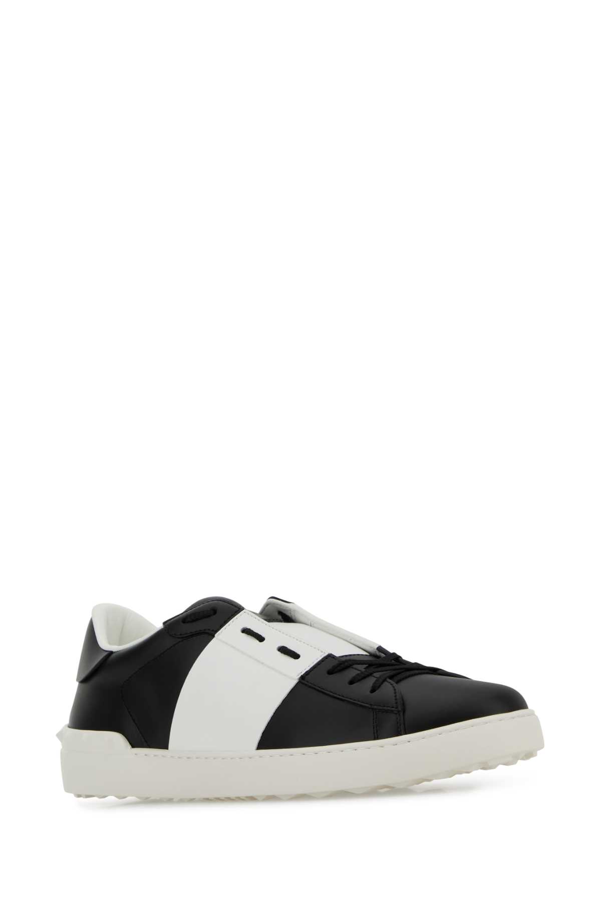 Valentino Garavani Open Sneakers In Leather With Contrast Colored Stripe And Stud Detail In White