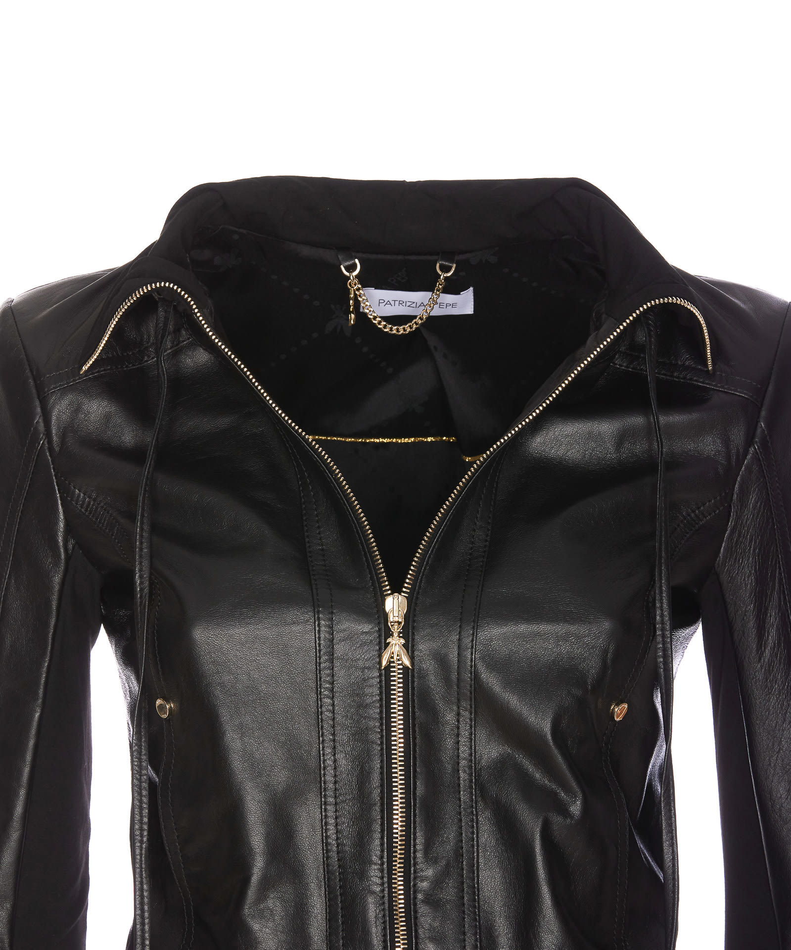 Shop Patrizia Pepe Leather Jacket In Black